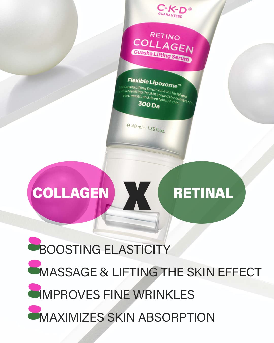 Best Anti-Aging Bundle: 300 Small Molecule Retinol Collagen Gua Sha Lifting Serum & Intensive Cream Set for Wrinkles & Firming - Perfect for Night Routine & Facial Massage