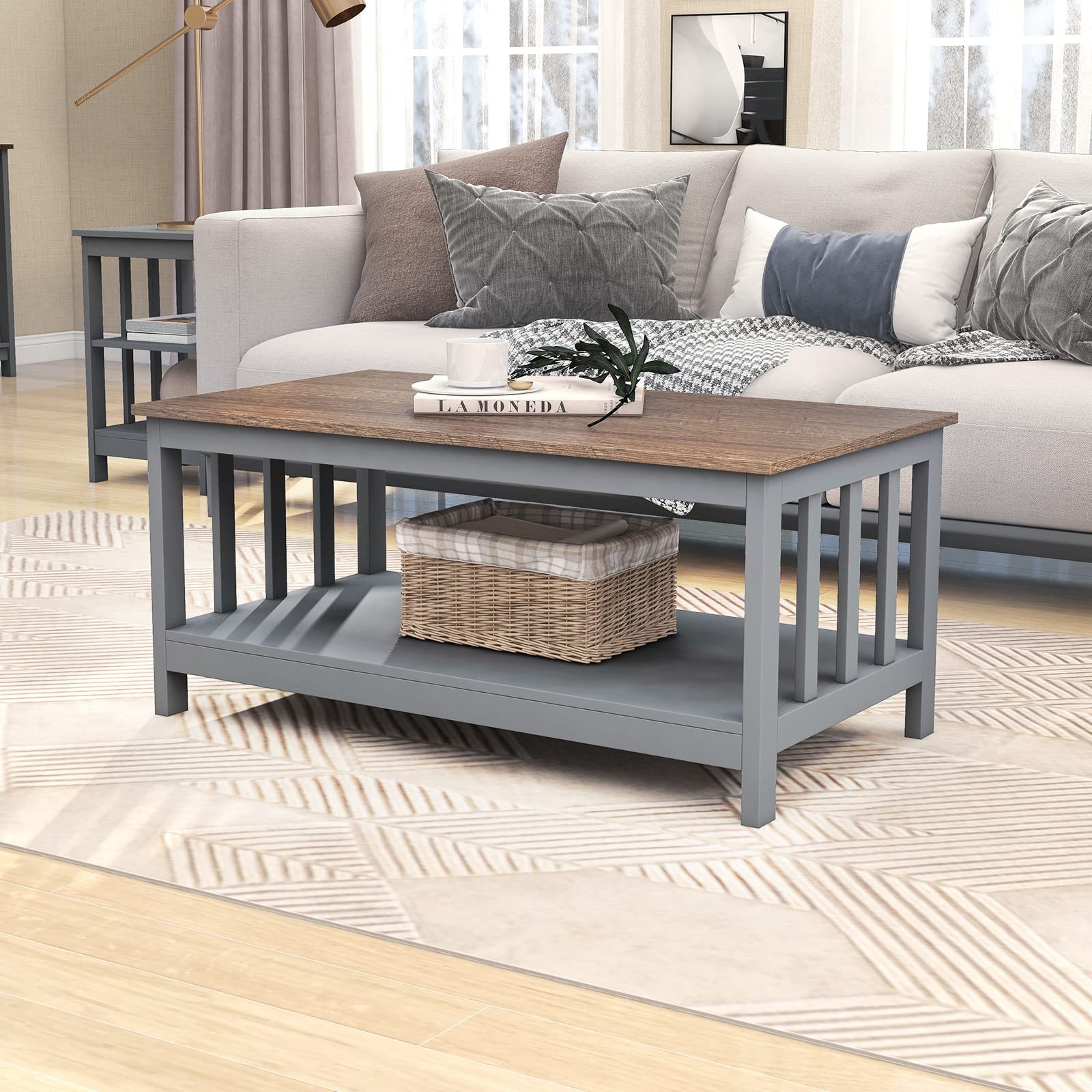 ChooChoo Grey Coffee Table with Shelf - 40 Inch Modern Living Room Furniture for Small Spaces, Home Decor & Storage Solutions | Perfect for Apartments, Studios & Cozy Living Areas