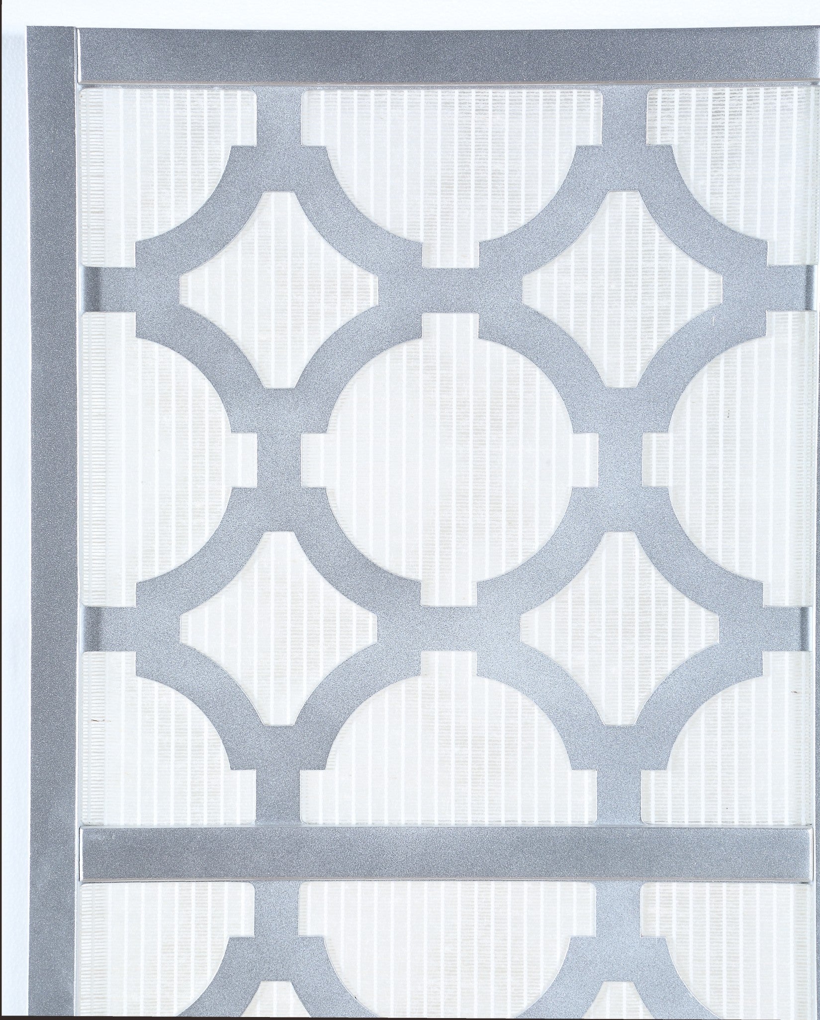 Roundhill Furniture Quarterfoil Diamond Design 4-Panel Room Divider Screen - Silver | Modern Privacy Partition for Home, Office & Studio Decor