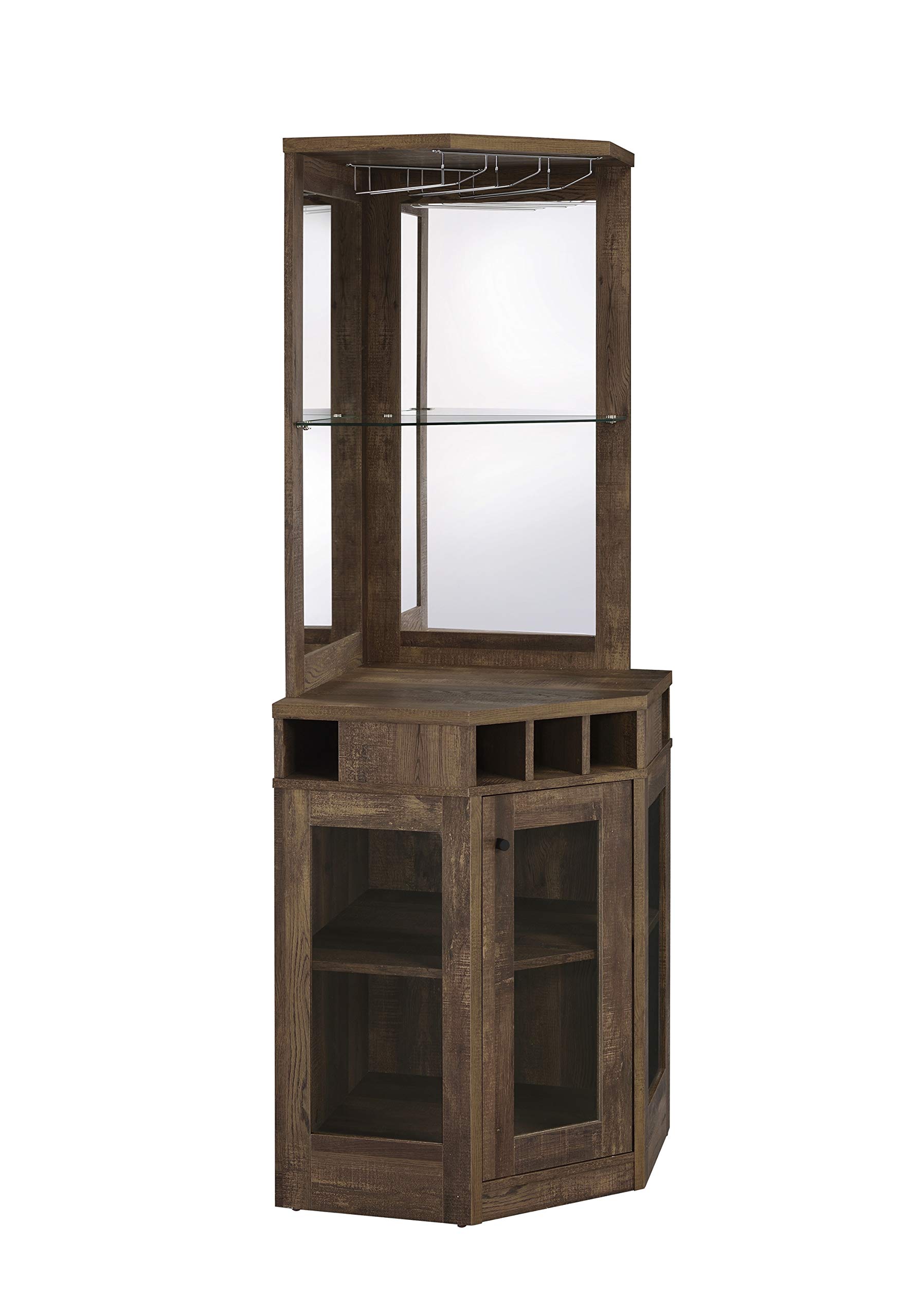 Rustic Oak Bar Cabinet with Stemware Rack - Coaster Furniture 182303 - Perfect for Home Bars, Dining Rooms & Entertaining Spaces