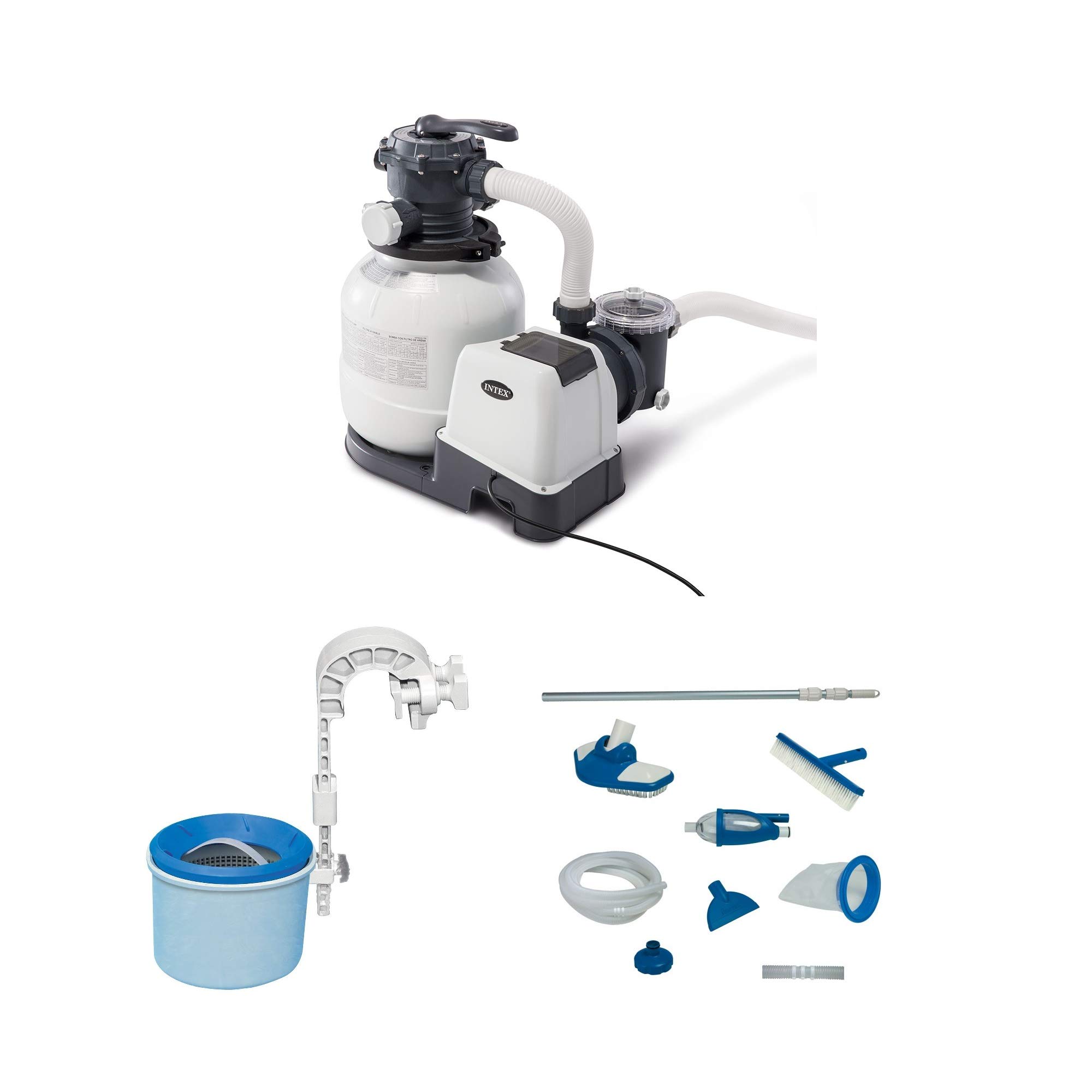 Intex 2100 GPH Sand Filter Pump with Automatic Timer | Deluxe Maintenance Kit & Wall-Mounted Skimmer for Above Ground Pools | Perfect for Pool Cleaning, Water Circulation & Maintenance