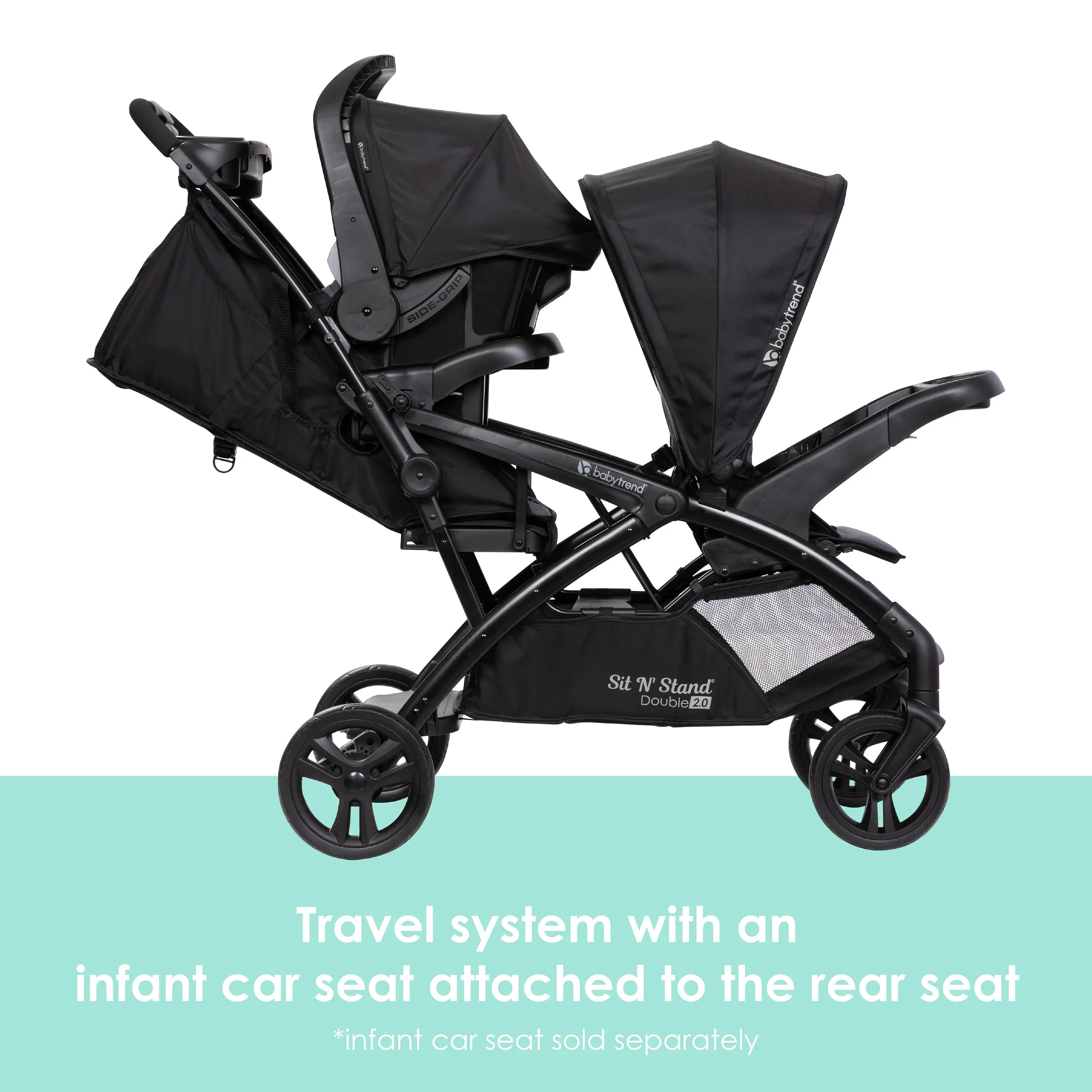 Sit N' Stand® Double 2.0 Stroller - Lightweight Convertible Tandem Baby Stroller with Adjustable Seat, Madrid Black | Perfect for Twins, Siblings & Traveling Families