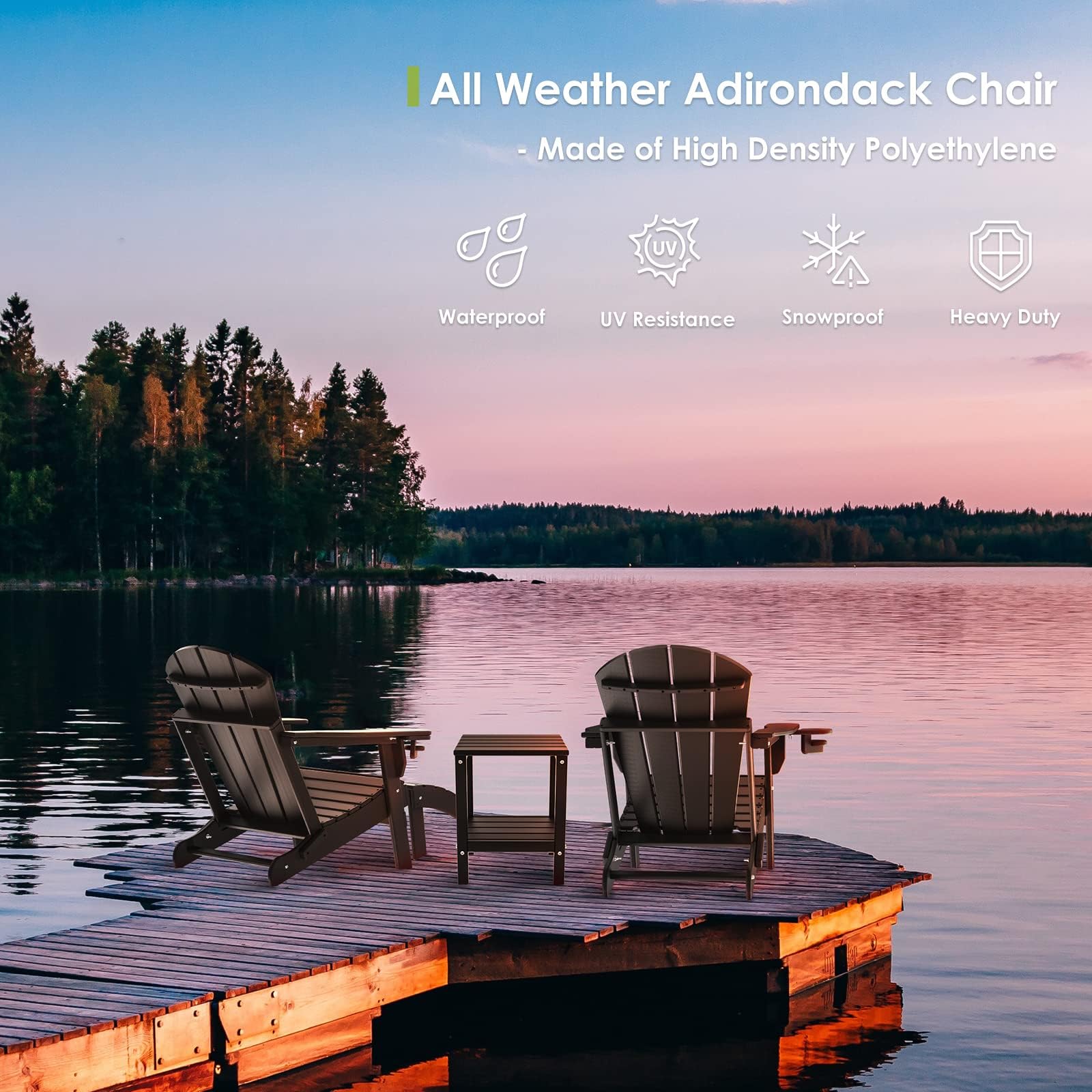 4-Pack Folding Adirondack Chairs with Cup Holders - Heavy Duty HDPE Plastic All-Weather Outdoor Furniture - Perfect for Backyard, Patio, Deck, Garden & Fire Pit Gatherings