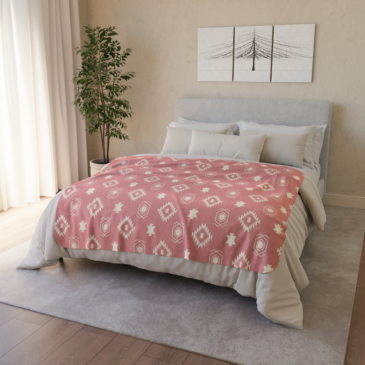 Cozy Sherpa Fleece Blanket - Southwestern Pink Sedona Design, Soft Polyester Throw for Couch, Bed & Sofa - Perfect Gift for Christmas, Birthday & Home Decor