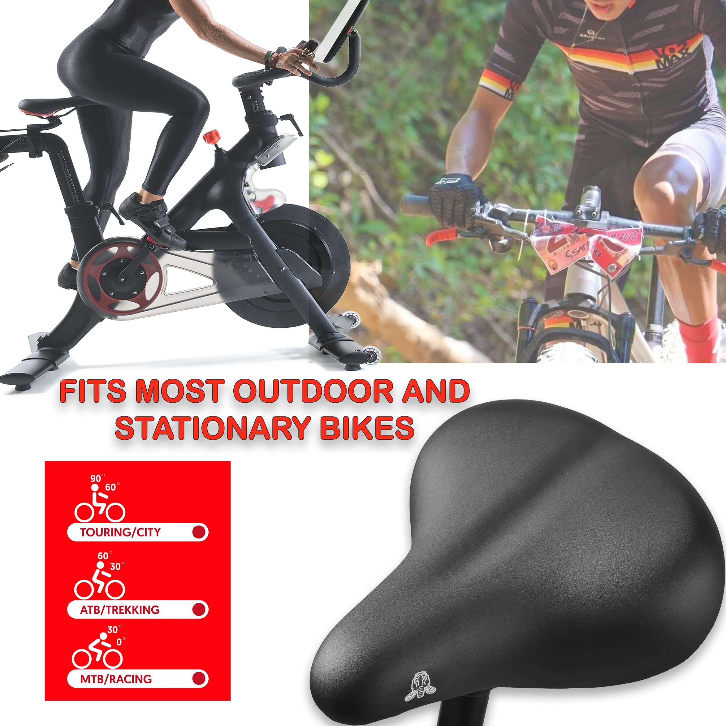 Comfortable Wide Bike Seat for Women & Men - Padded Mountain & Road Bike Saddle - Perfect for MTB, Cycling, Commuting & Long Rides