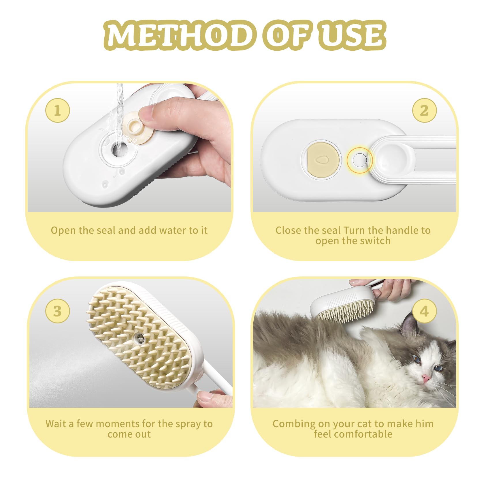 Pet Grooming Brush with Steamer - Dog & Cat Deshedding Brush with Spray Function, Water Comb Bath Brush for Shedding Control (White) - Perfect for Home Grooming & Professional Pet Care