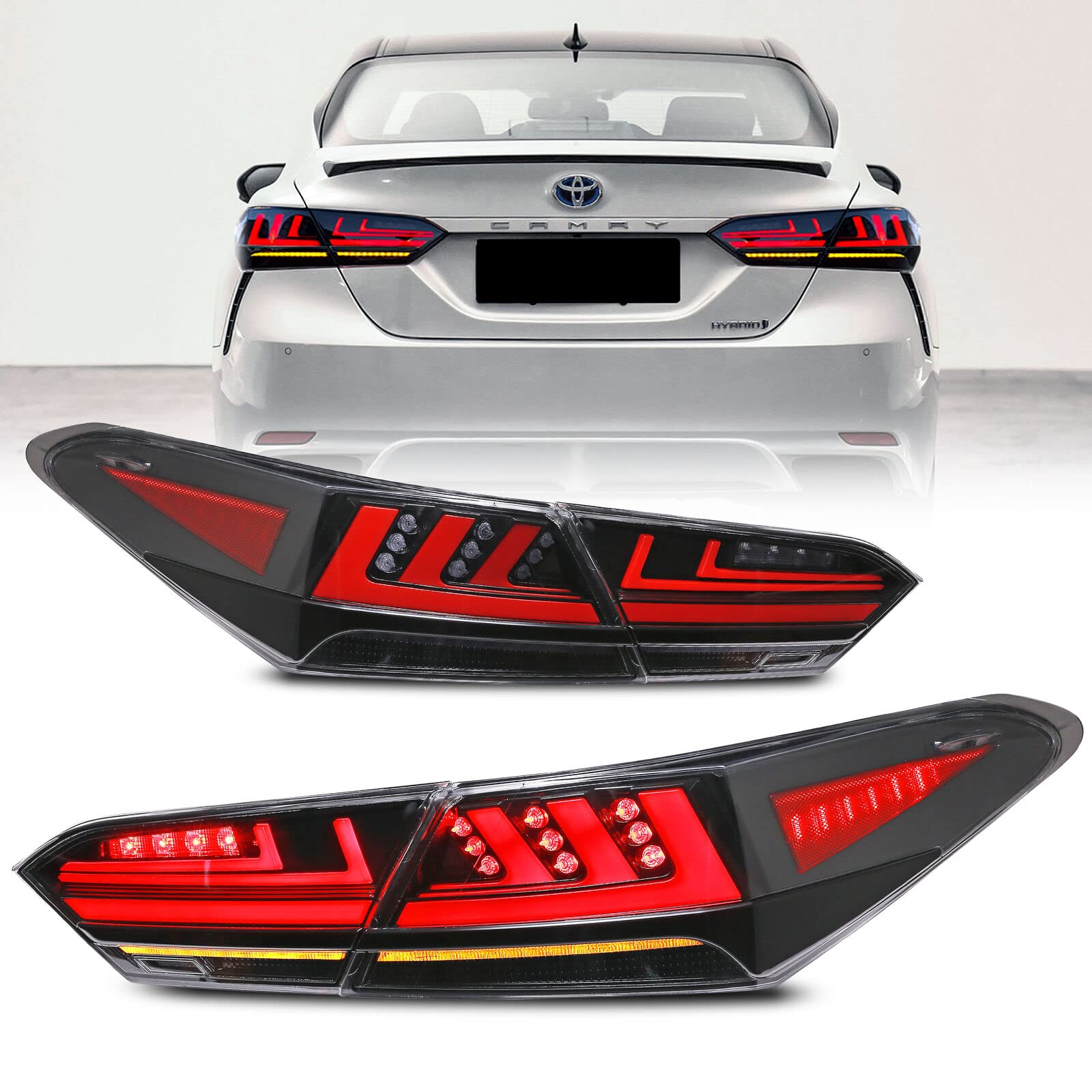 GRANDLOP LED Tail Lights for Toyota Camry 2018-2022 - Smoked Red Rear Lamps with Start-Up Animation | Enhanced Visibility & Style for Night Driving & Car Customization
