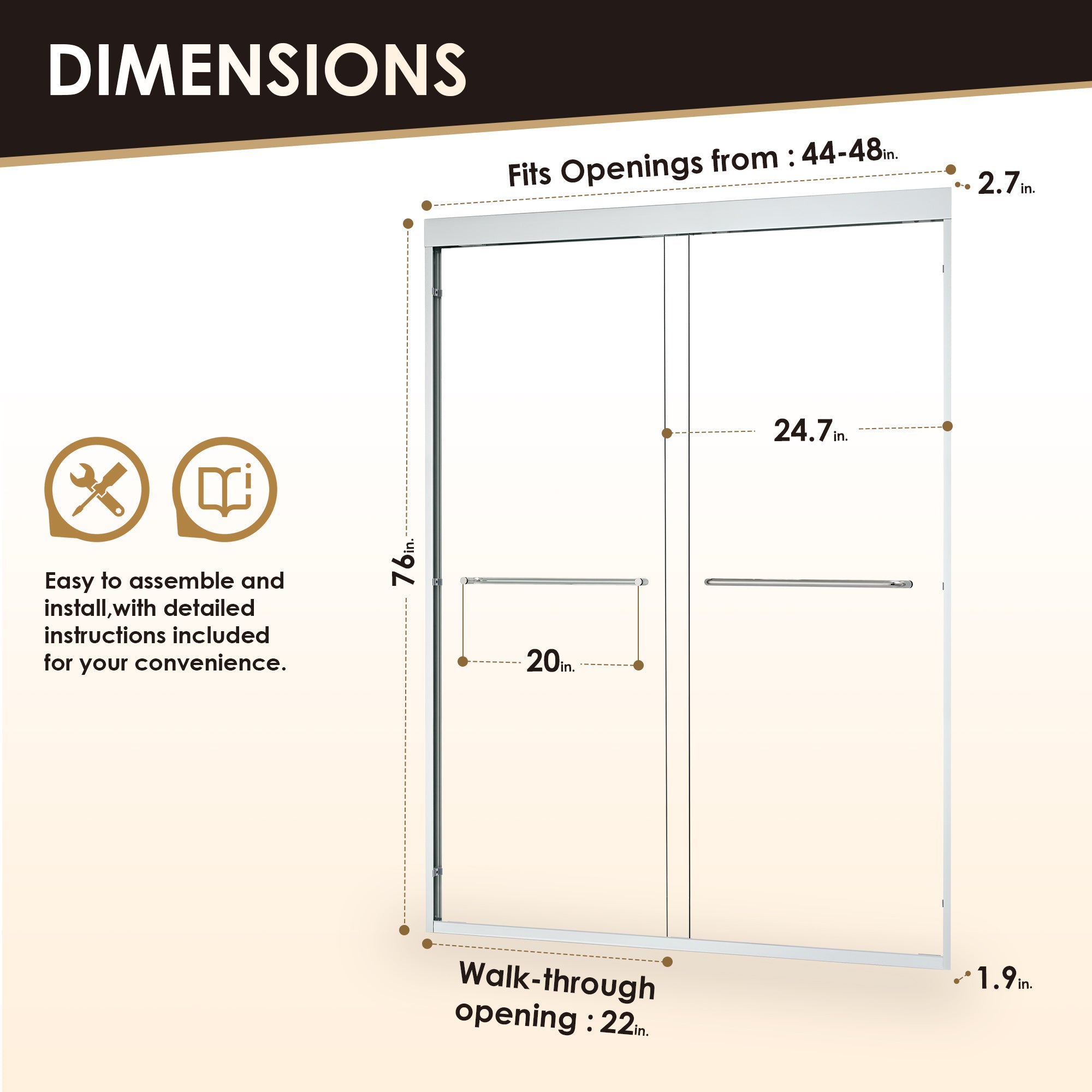 Ennis Framed Shower Door with Clear Glass - Heavy Duty Bypass Sliding Bathroom Door for Tub Enclosure - Perfect for Modern Home & Apartment Bathrooms