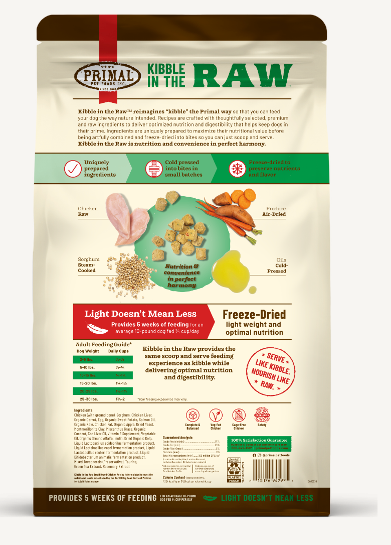 Primal Kibble In the Raw Small Breed Chicken Dog Food - High Protein Grain-Free Dry Food for Small Dogs - Perfect for Active Pets & Indoor Dogs