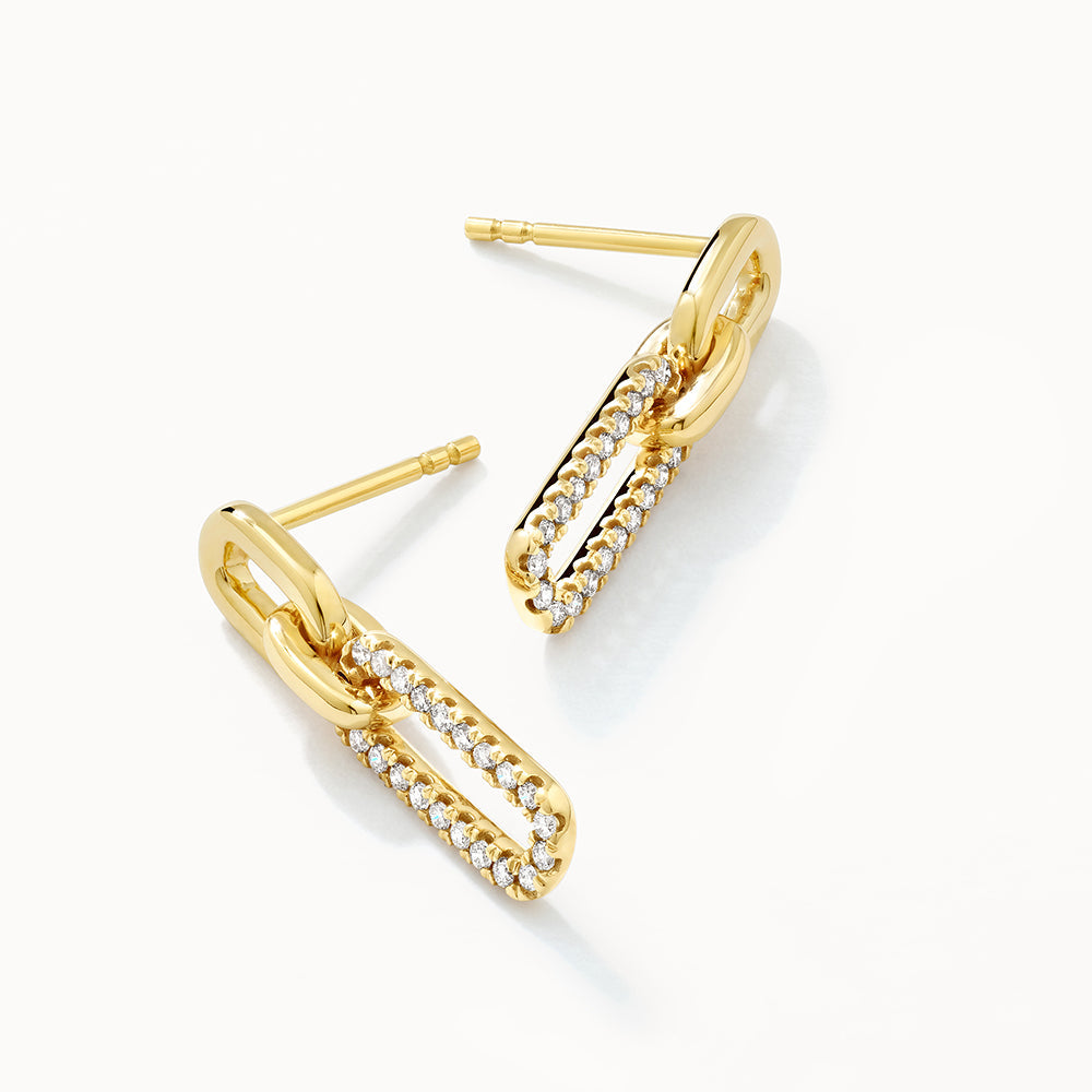 10k Gold Diamond Paperclip Drop Earrings - Elegant Dangle Earrings for Women, Perfect for Parties, Weddings & Everyday Wear