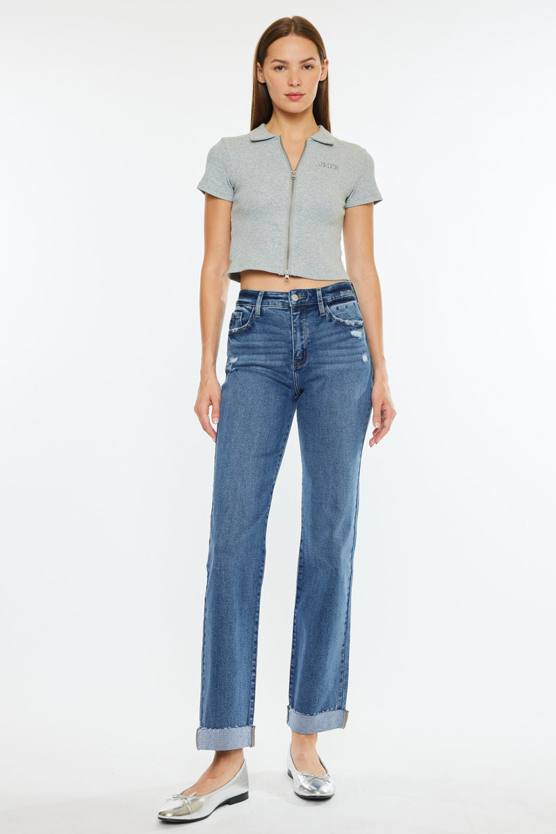 Trinity Essentials High Rise True Straight Jeans for Women - Comfortable Stretch Denim Pants for Casual Wear, Office & Everyday Outfits