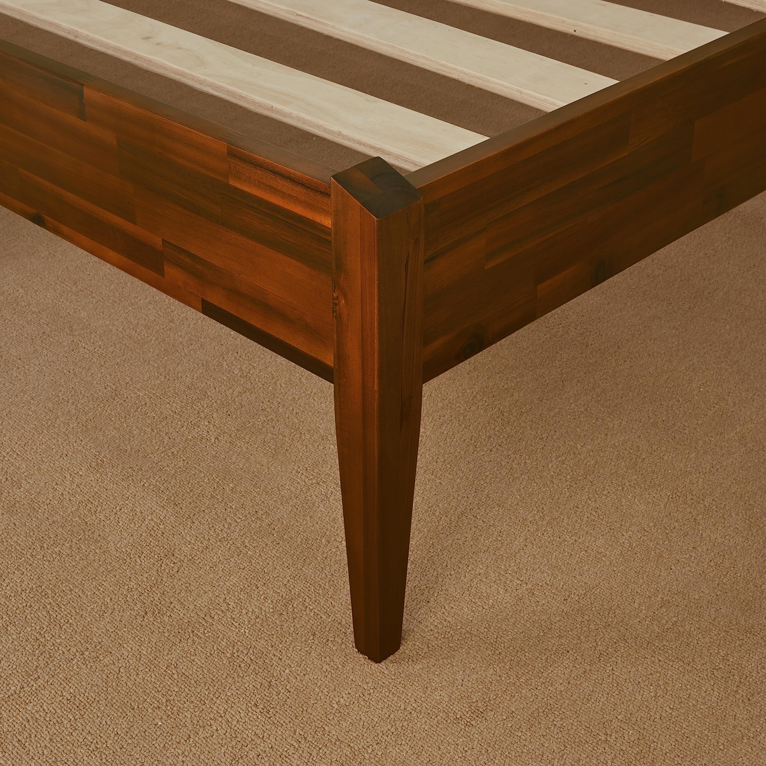 Bme Dinkee 15 Inch Signature Bed Frame - No Headboard Modern Minimalist Design with Acacia Wood - 12 Sturdy Wood Slats Support - Easy Assembly - No Box Spring Needed - Dark Chocolate Finish (Full Size) - Perfect for Small Spaces & Modern Bedrooms