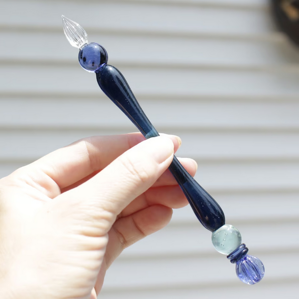 Japanese Glass Dip Pen - Crown & Navy Colors, Elegant Calligraphy Writing Tool for Artists & Writers - Perfect for Hand Lettering, Sketching & Creative Gift Ideas