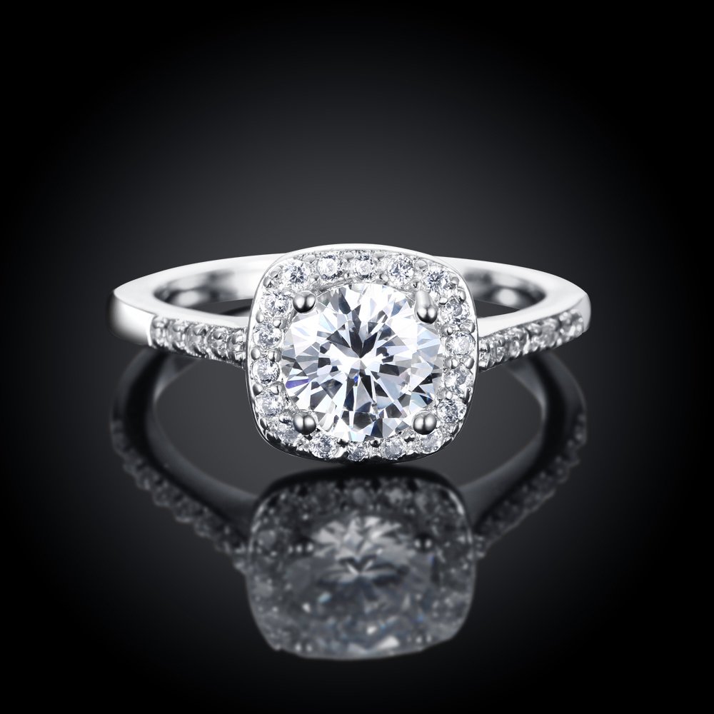 925 Sterling Silver CZ Crystal Square Ring for Women - Elegant Wedding Band, Engagement Ring & Anniversary Jewelry Gift - Perfect for Bridal, Party & Special Occasions