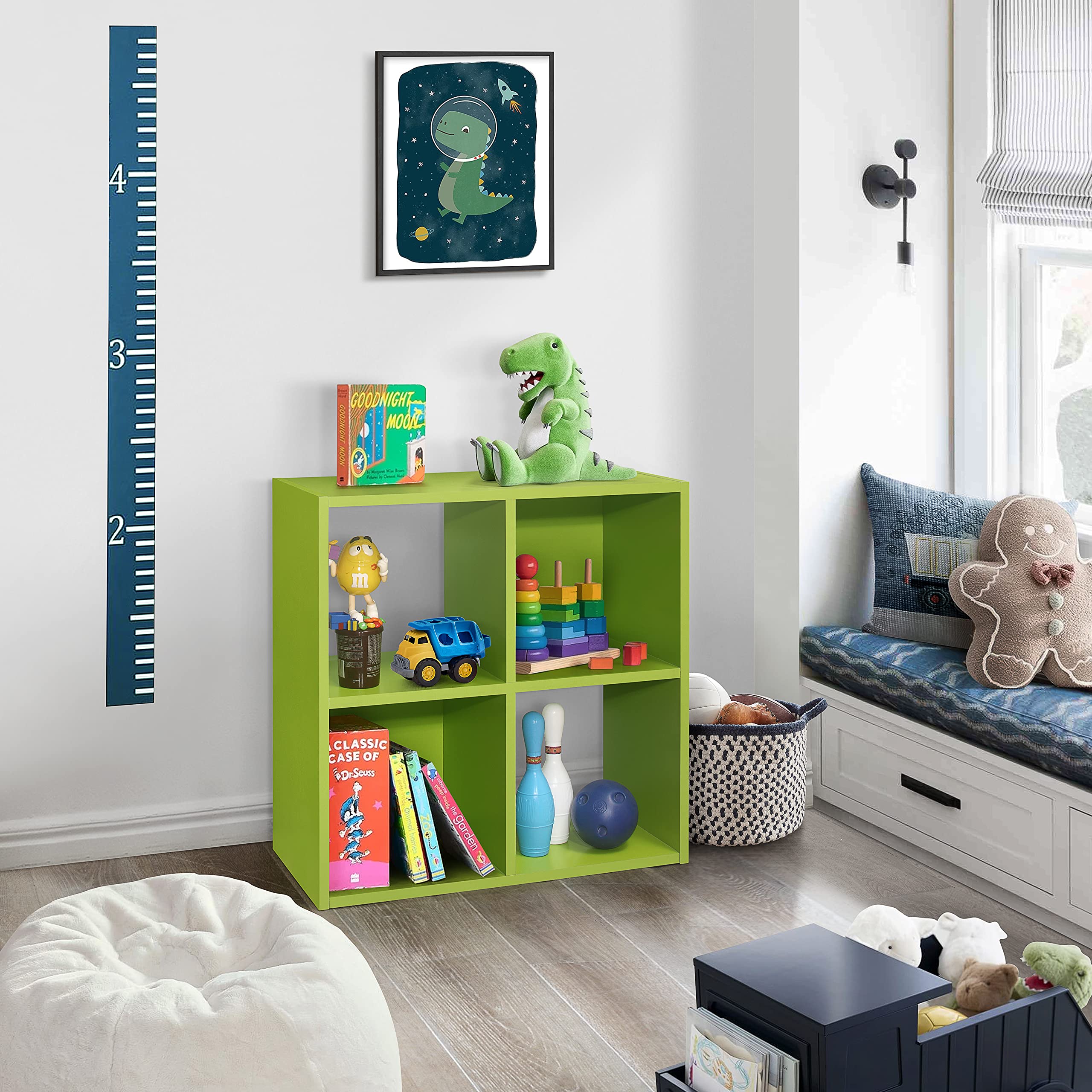 KB Designs - Green 4-Cube Toy Storage Organizer | Kids Bookcase & Bookshelf for Bedroom, Playroom, Nursery | Perfect for Organizing Toys, Books & Kids' Room Decor