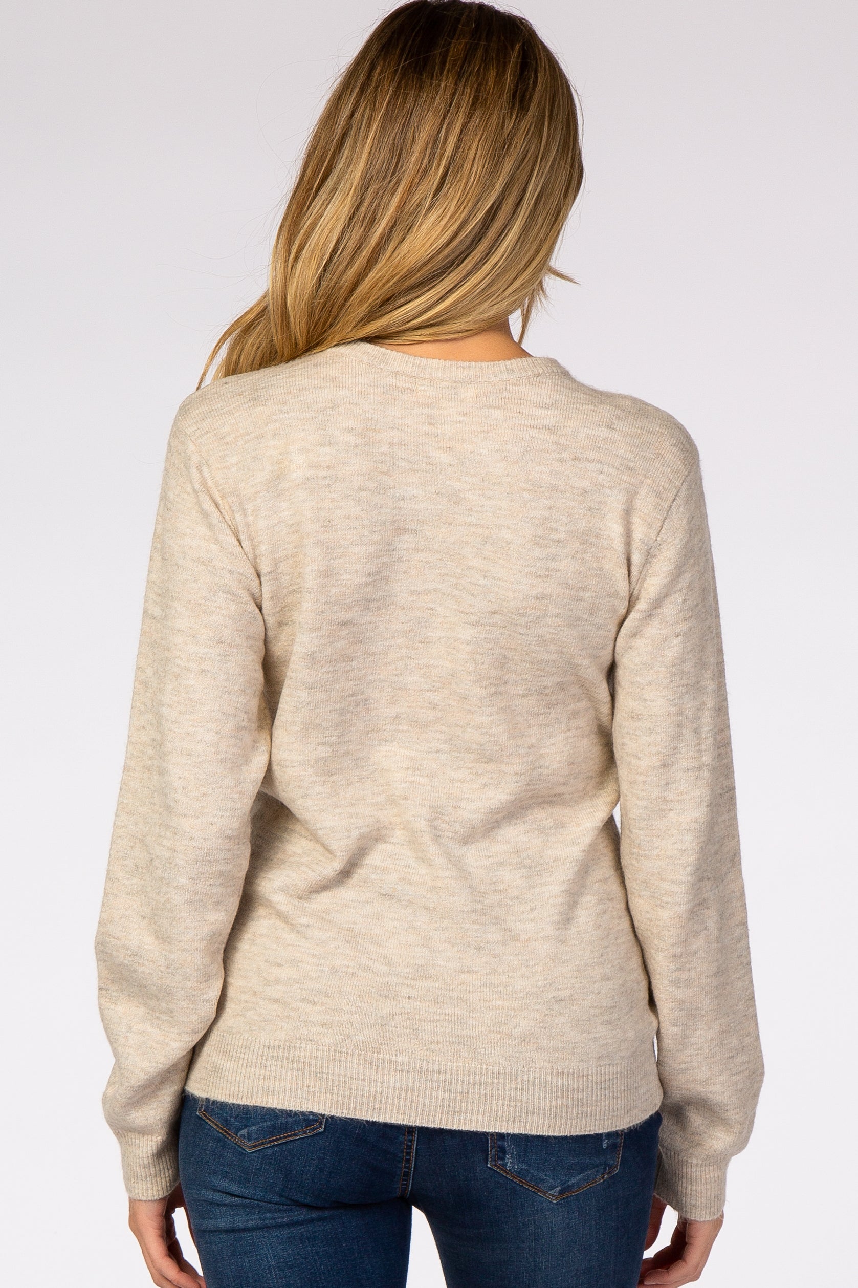 Soft Beige Brushed Knit Maternity Sweater for Pregnant Women - Cozy Winter Pullover for Nursing Mothers | Perfect for Office, Casual Outings & Maternity Photos