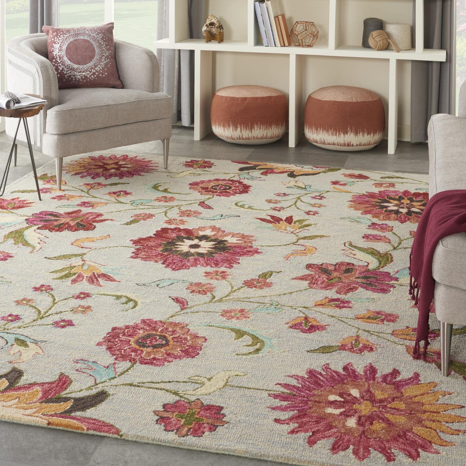 Nourison Bahari Floral Grey/Multi 8' x 10' Area Rug - Easy Cleaning, Non-Shedding, Stain Resistant for Bedroom, Living Room, Dining Room & Kitchen | Perfect for Home Decor, Family Gatherings & Pet-Friendly Spaces (8x10)