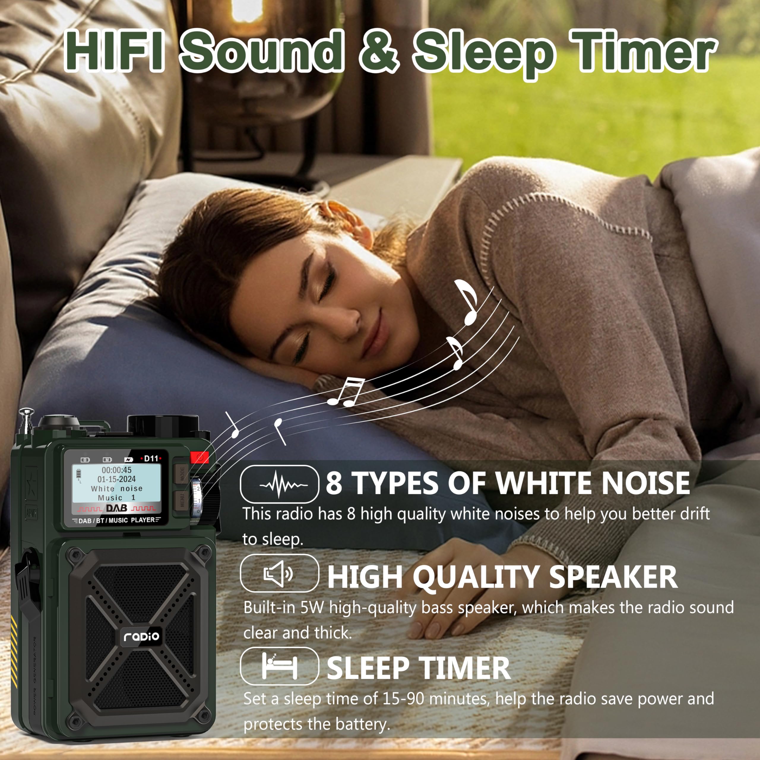 Greadio Portable DAB/DAB+/FM Solar Radio with Bluetooth 5.3 - Emergency Hand Crank Wind Up Radio with Flashlight, 4000mAh Battery, SOS, USB, SD Card & Headphone Jack - Perfect for Camping, Hiking and Power Outages