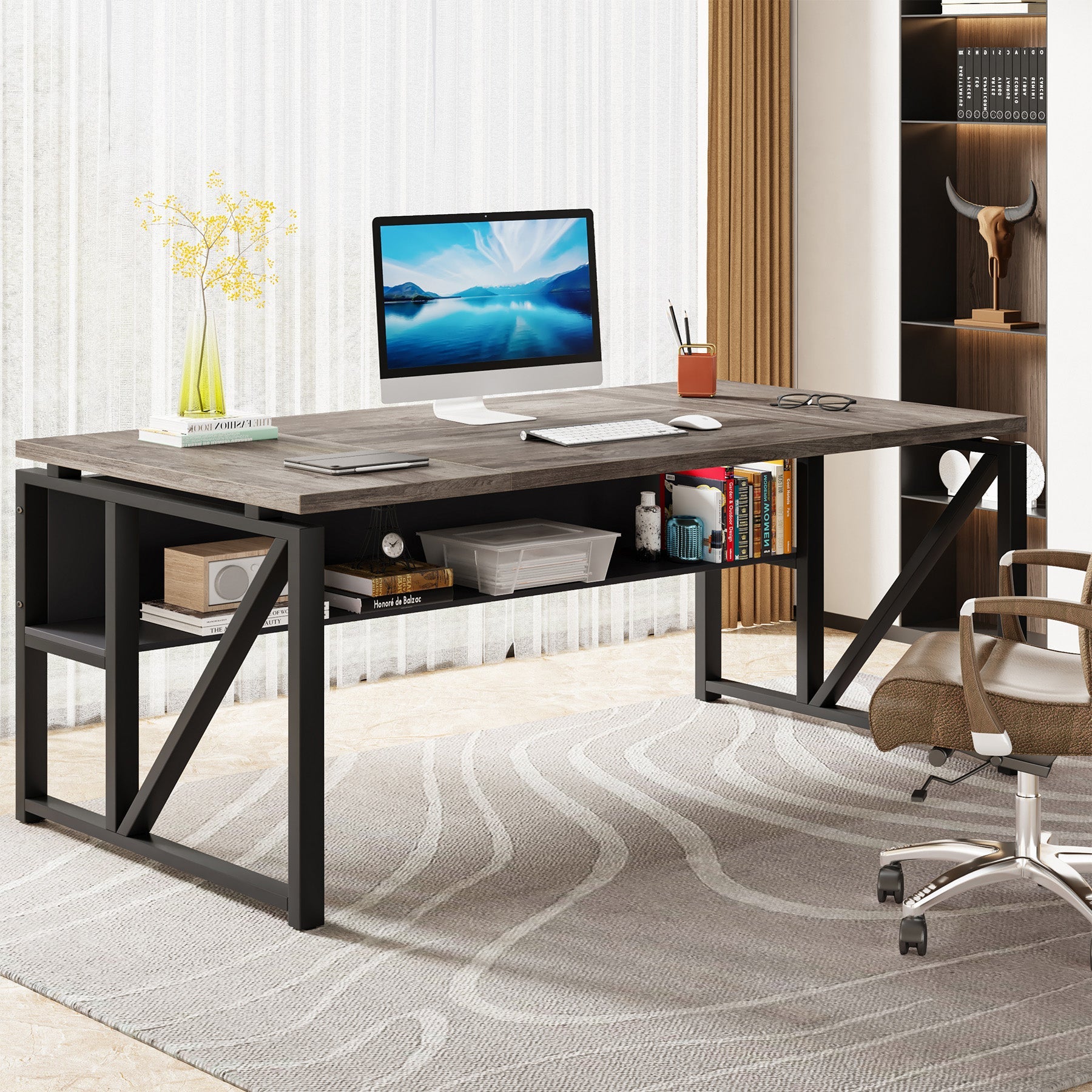 55/63 Inch Computer Desk with Storage Shelf - Sturdy Writing Table for Home Office, Gaming & Study - Perfect for Small Spaces & Workspaces