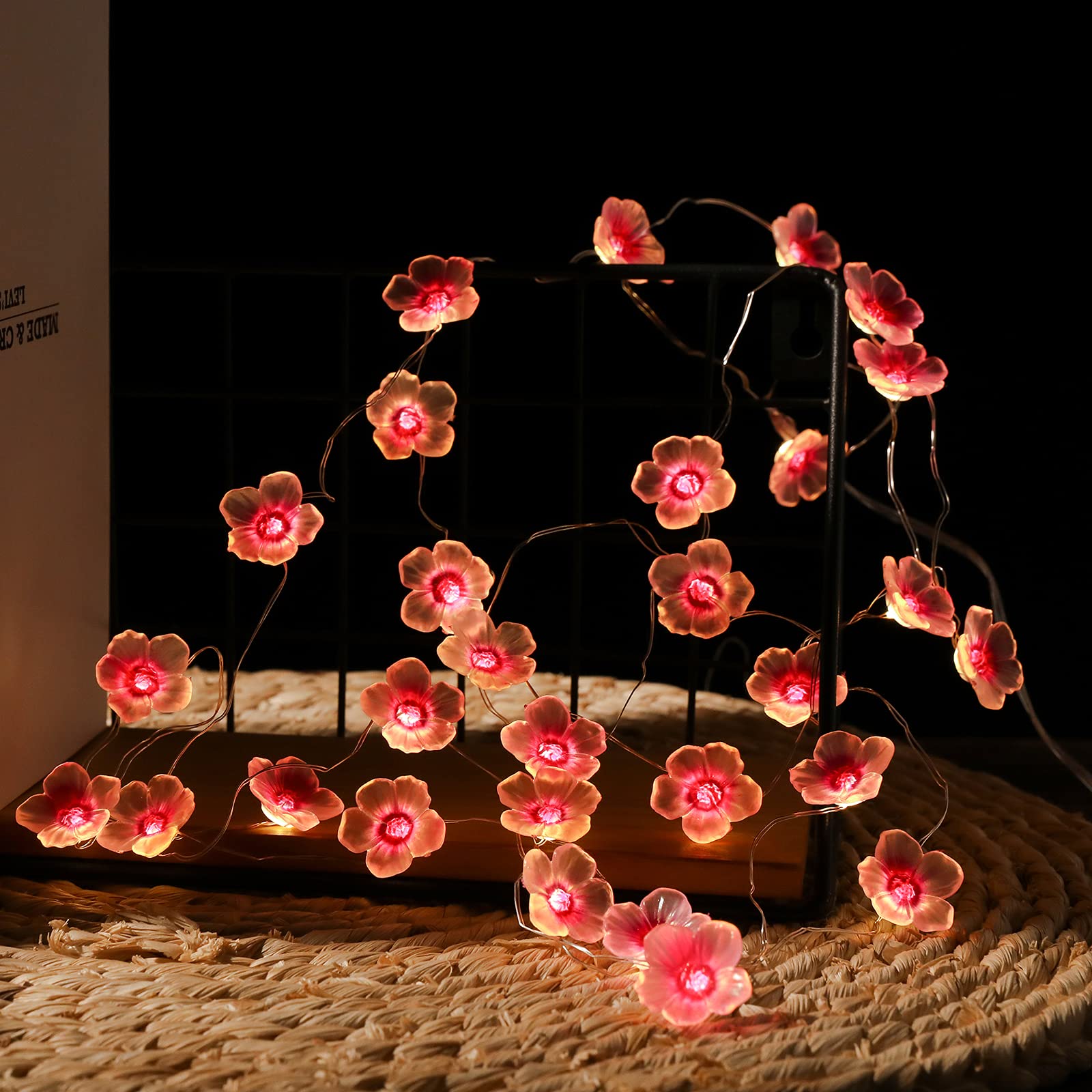 Battery Operated Cherry Blossom String Lights - 10ft 30 LED Fairy Lights with Pink & Purple Twinkle for Bedroom, Living Room, Wall Decor, Curtain & Patio - Perfect for Romantic Ambiance, Wedding Decor & Outdoor Parties (Batteries Not Included)