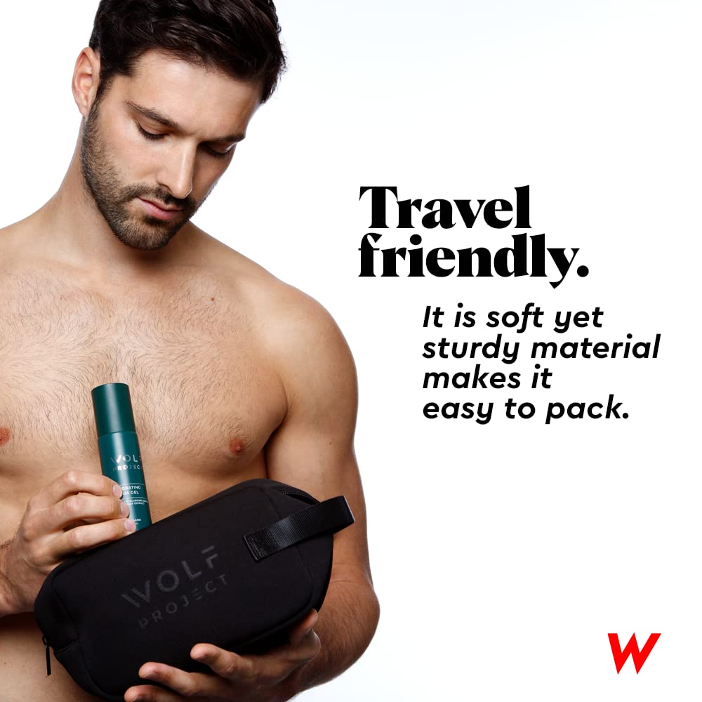 Wolf Project Neoprene Dopp Kit for Men - Waterproof Toiletry Travel Bag with Organizer Pockets | Perfect for Gym, Business Trips & Weekend Getaways