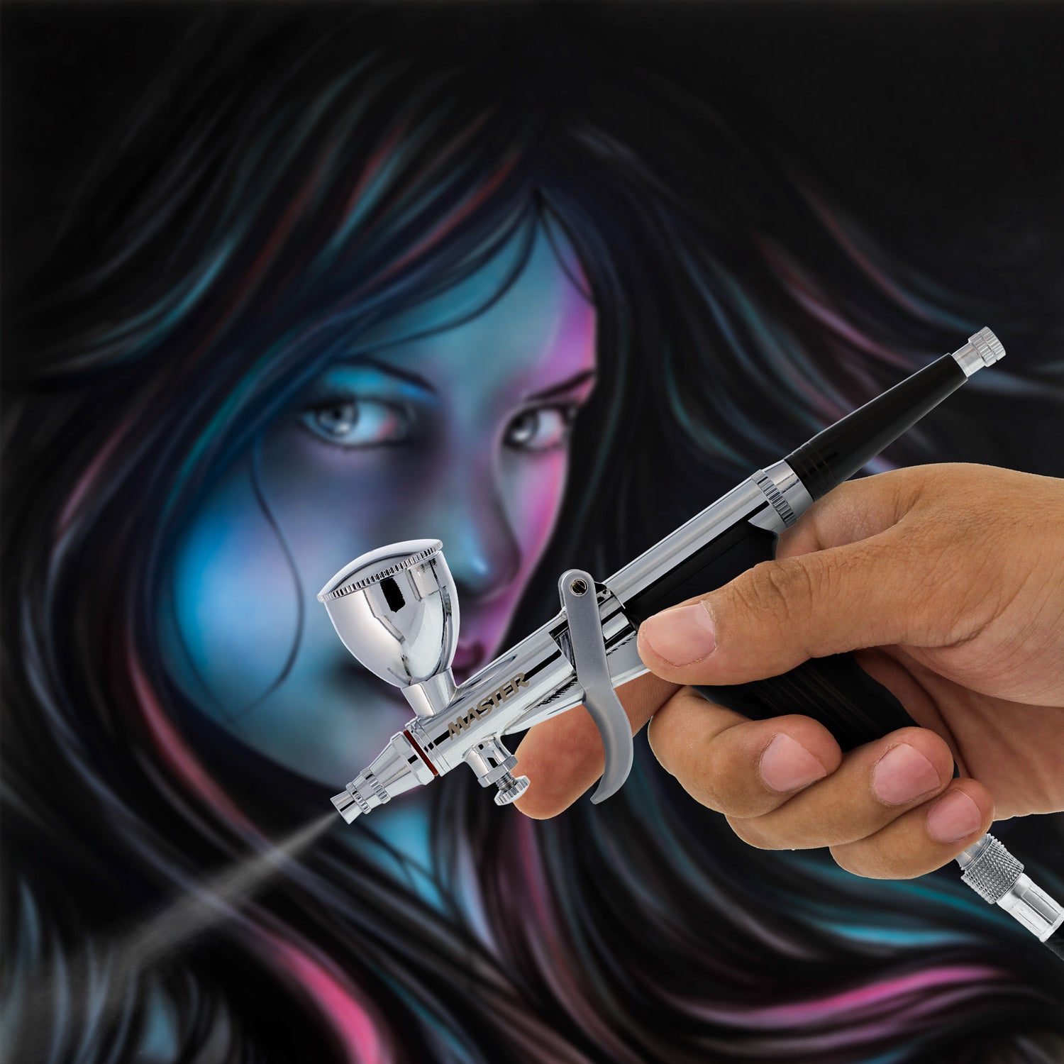 Master Hi Flow G79 All Purpose Pistol Trigger Gravity Feed Airbrush Set - 3 Nozzle Sets, 3 Cup Sizes & 6 ft. Air Hose for Painting, Crafting, and DIY Projects
