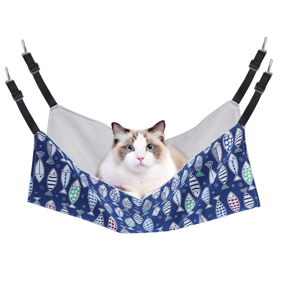 PERSUPER Adjustable Cat Hammock Bed for Cage - 22x18 Inch Reversible Hanging Pet Bed for Indoor Cats, Soft Cat Perch with Comfortable Sleep Pad for Kittens, Ferrets, Puppies & Small Pets - Perfect for Cages, Windows & Relaxation Spaces