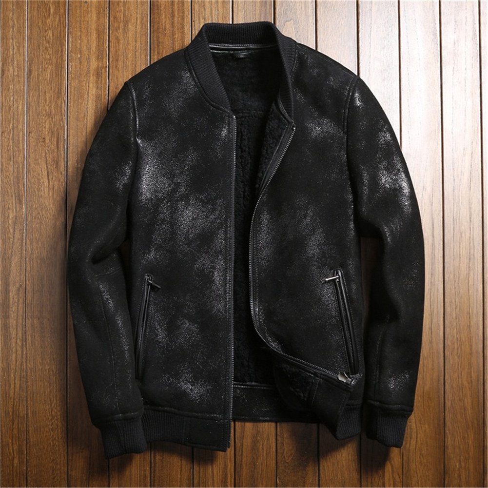 Men's Shearling Leather Jacket - Warm Sheepskin Pilot Coat for Motorcycle & Winter