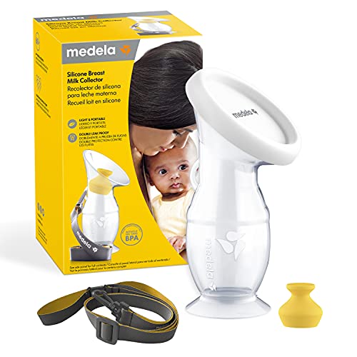 Medela Silicone Breast Milk Collector - 3.4oz/100mL Leak-Proof Milk Saver with Spill-Resistant Stopper, Suction Base & Lanyard - Hands-Free Breastfeeding Essential for Nursing Moms at Home or Travel