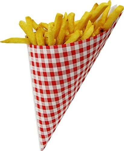 K-14 Mini Plus Size Red & White Check Disposable Paper Cones - 5.5 oz Food Service Holders for French Fries, Ice Cream, Cotton Candy & Snacks - European Made - Pack of 100 - Perfect for Carnivals, Food Trucks & Party Catering