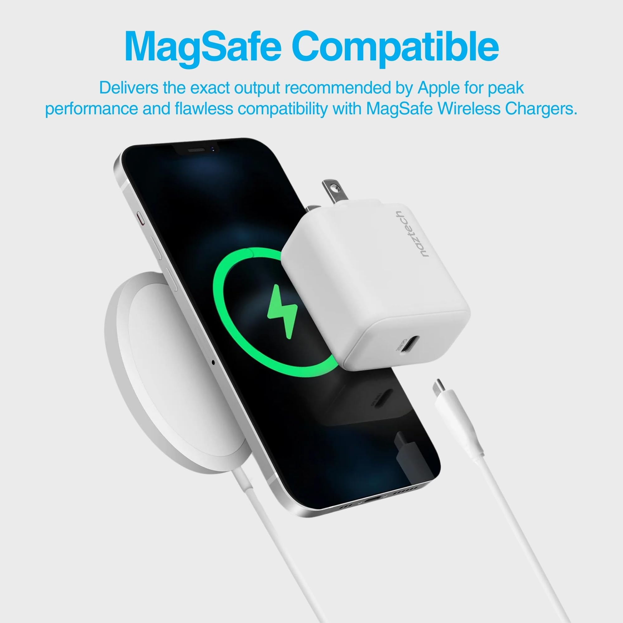 Naztech 20W USB-C PD Fast Wall Charger with 4ft USB-C to Lightning Cable - MFi Certified for iPhone, Fast Charging Adapter for Android Phones, MacBook, iPad, Travel Charger - White - Perfect for Home, Office & Travel Charging Needs