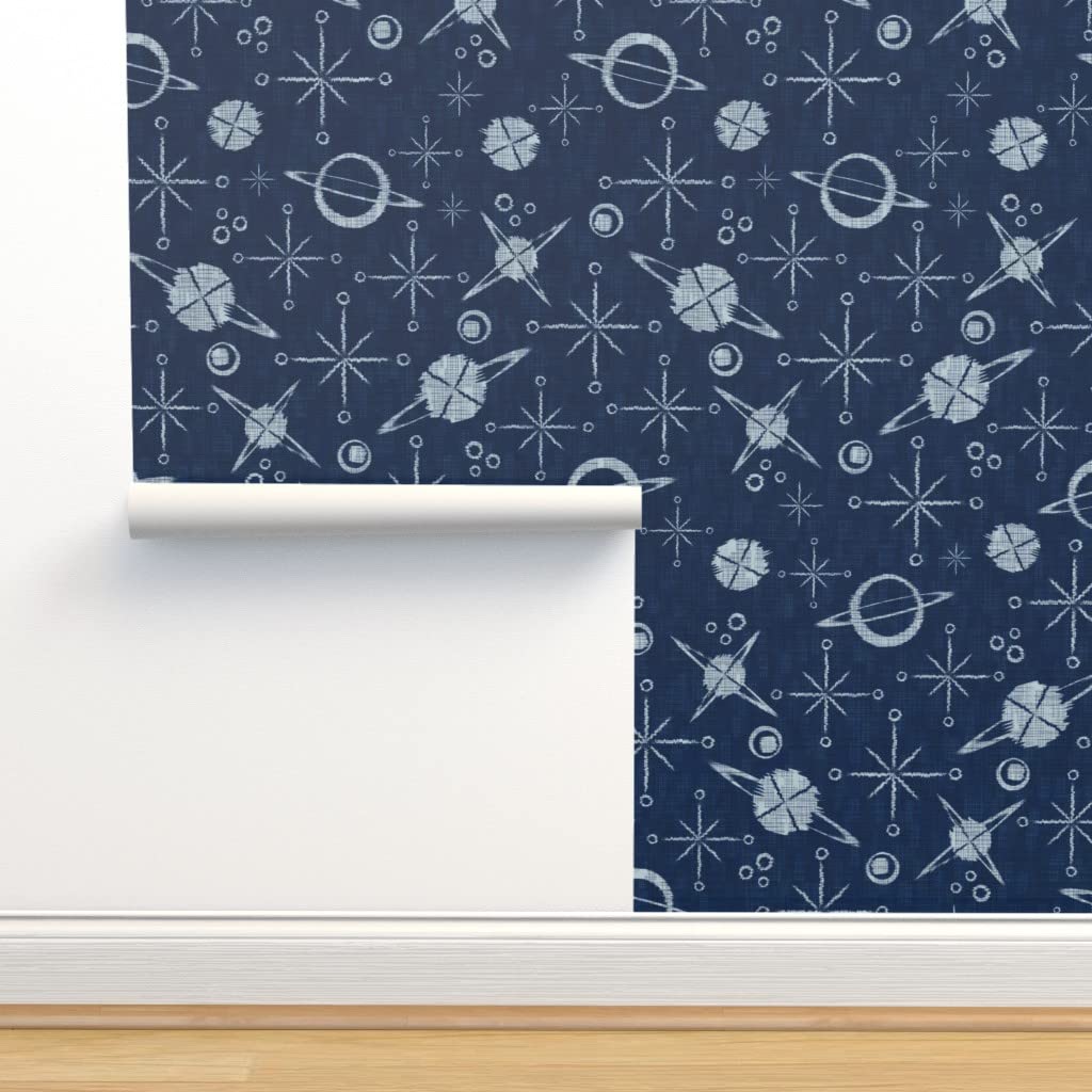 12ft x 2ft Removable Celestial Shibori Planets & Stars Wallpaper - Boho Retro Space Theme with Indigo Night Sky Design | Perfect for Bedroom, Nursery, or Home Office Decoration