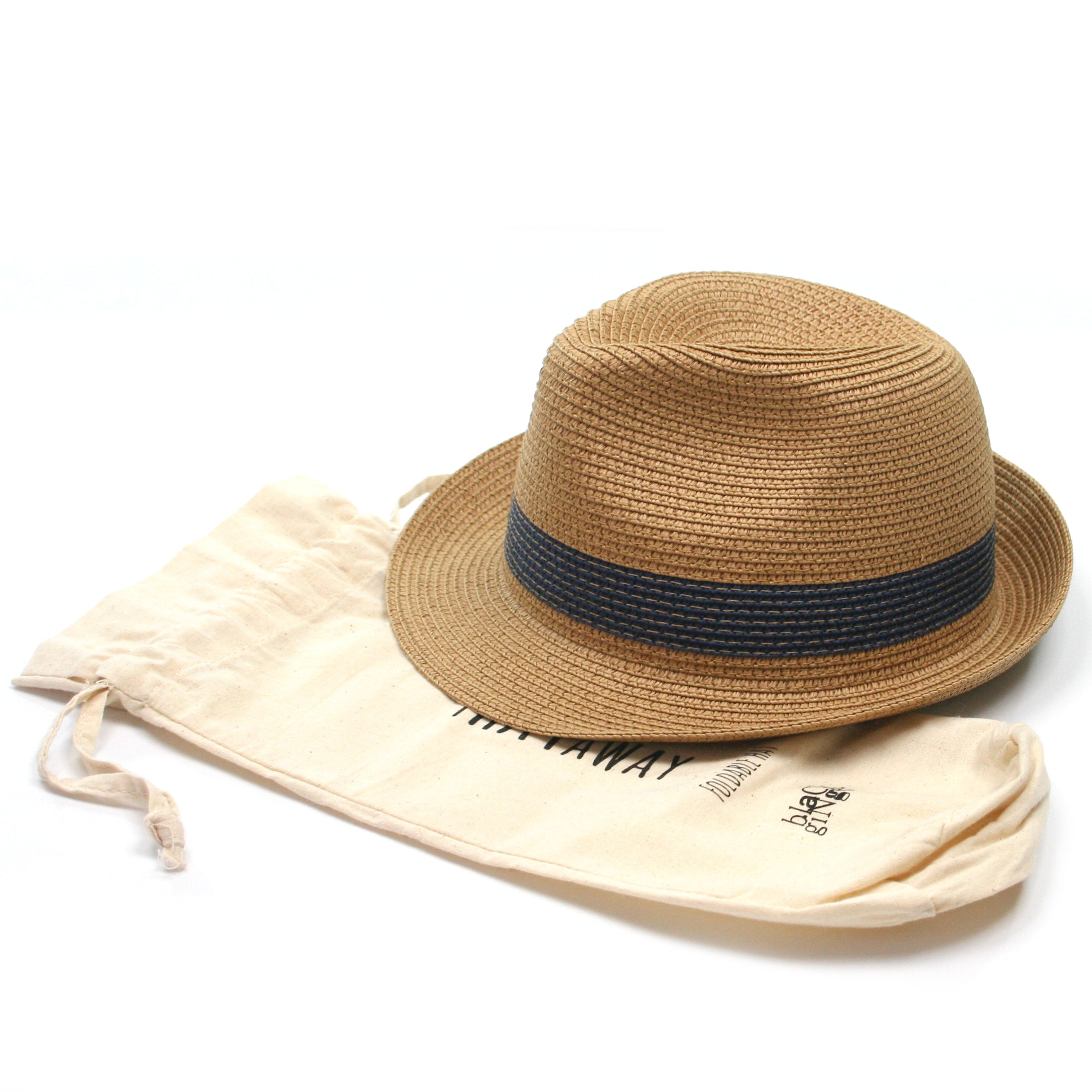 Stylish Folding Travel Trilby Sun Hat with Blue Band - UV Protection Wide Brim Hat for Beach, Hiking & Outdoor Adventures