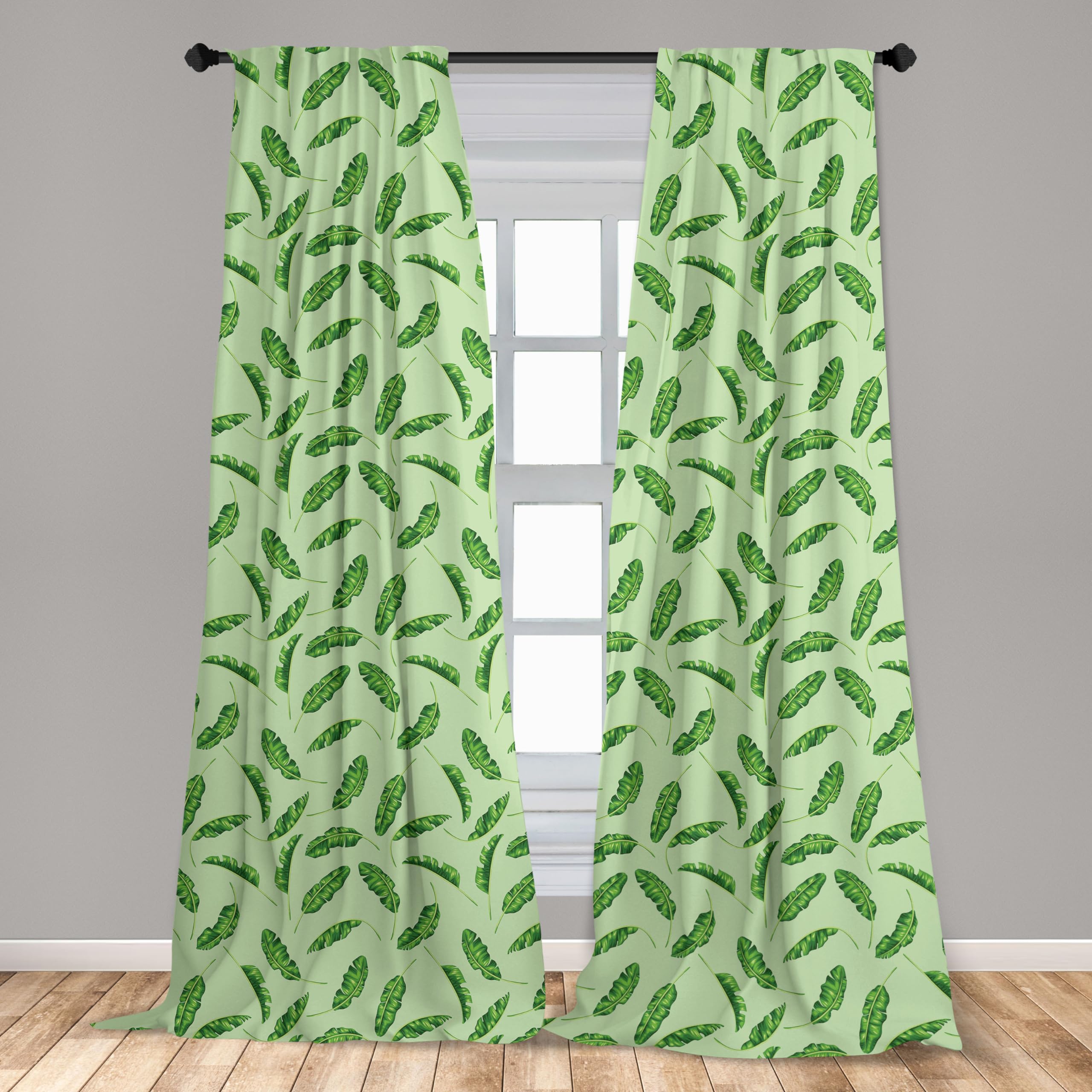 Ambesonne Tropical Jungle Curtains - Palm Leaf & Oceanic Climate Design, Rainforest Inspired Window Treatments for Living Room & Bedroom, 2 Panel Set (28