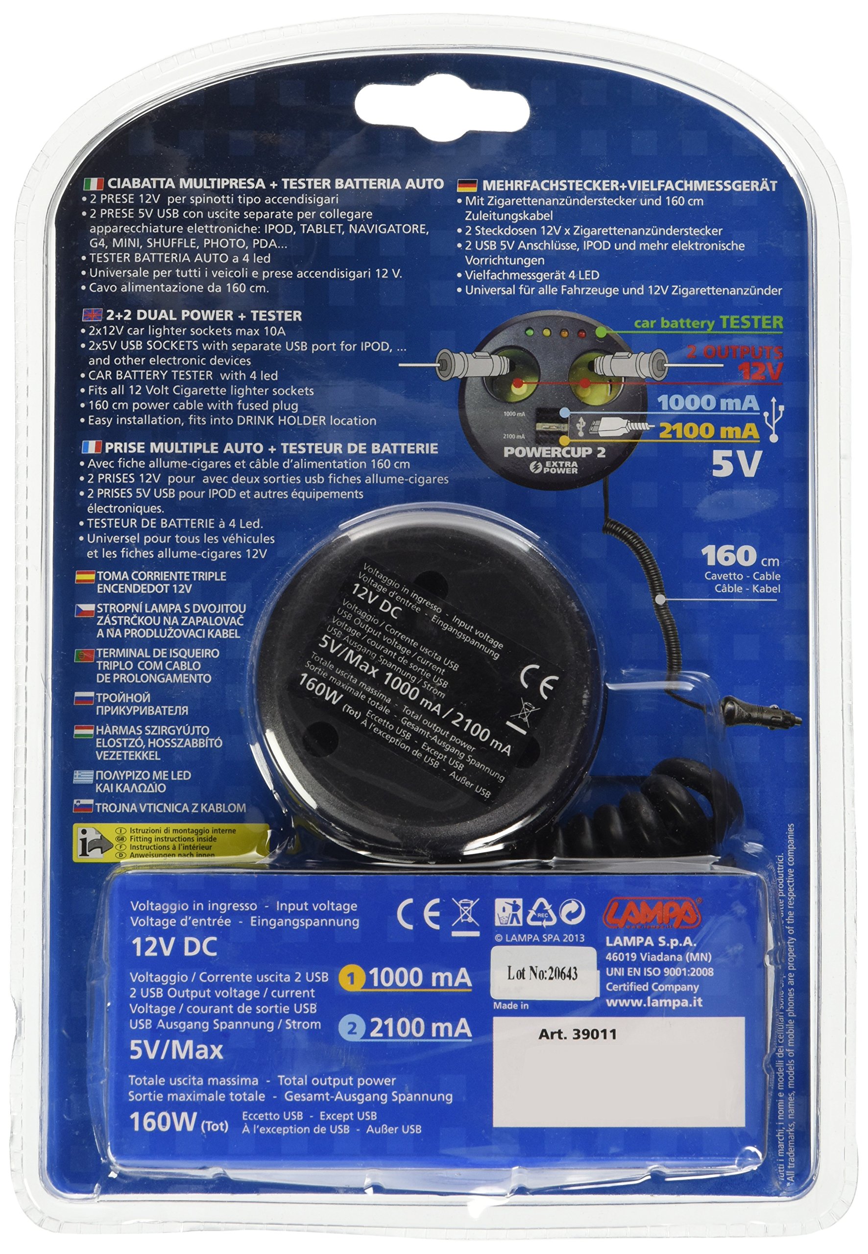 39011 Power Cup 2 Multi-Socket Adaptor and Tester - Universal Travel Adapter with Voltage Tester for Hotels, Offices & International Travel