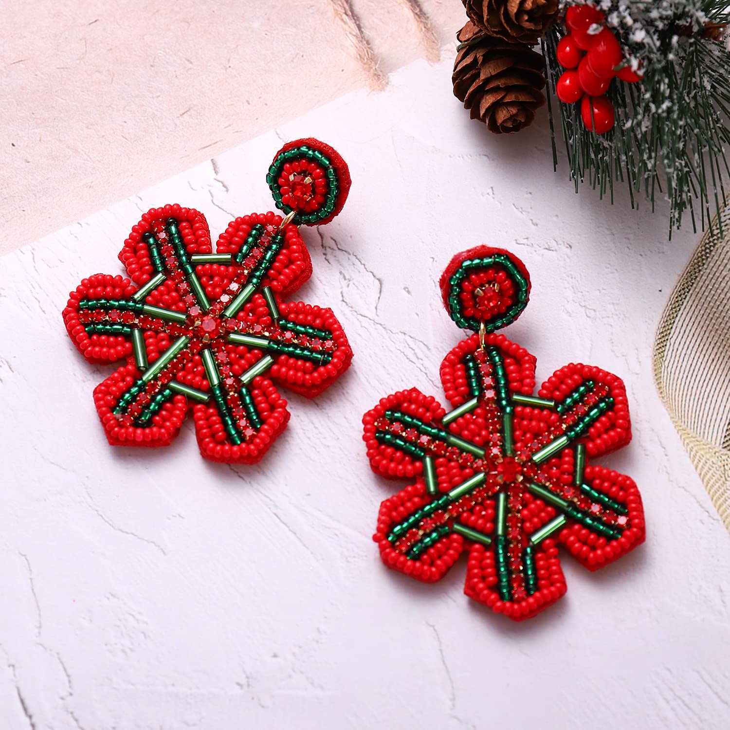 Boderier Beaded Snowflake Earrings - Christmas Dangle Earrings for Women | Winter Holiday Jewelry Gift | Perfect for Christmas Parties & Festive Occasions