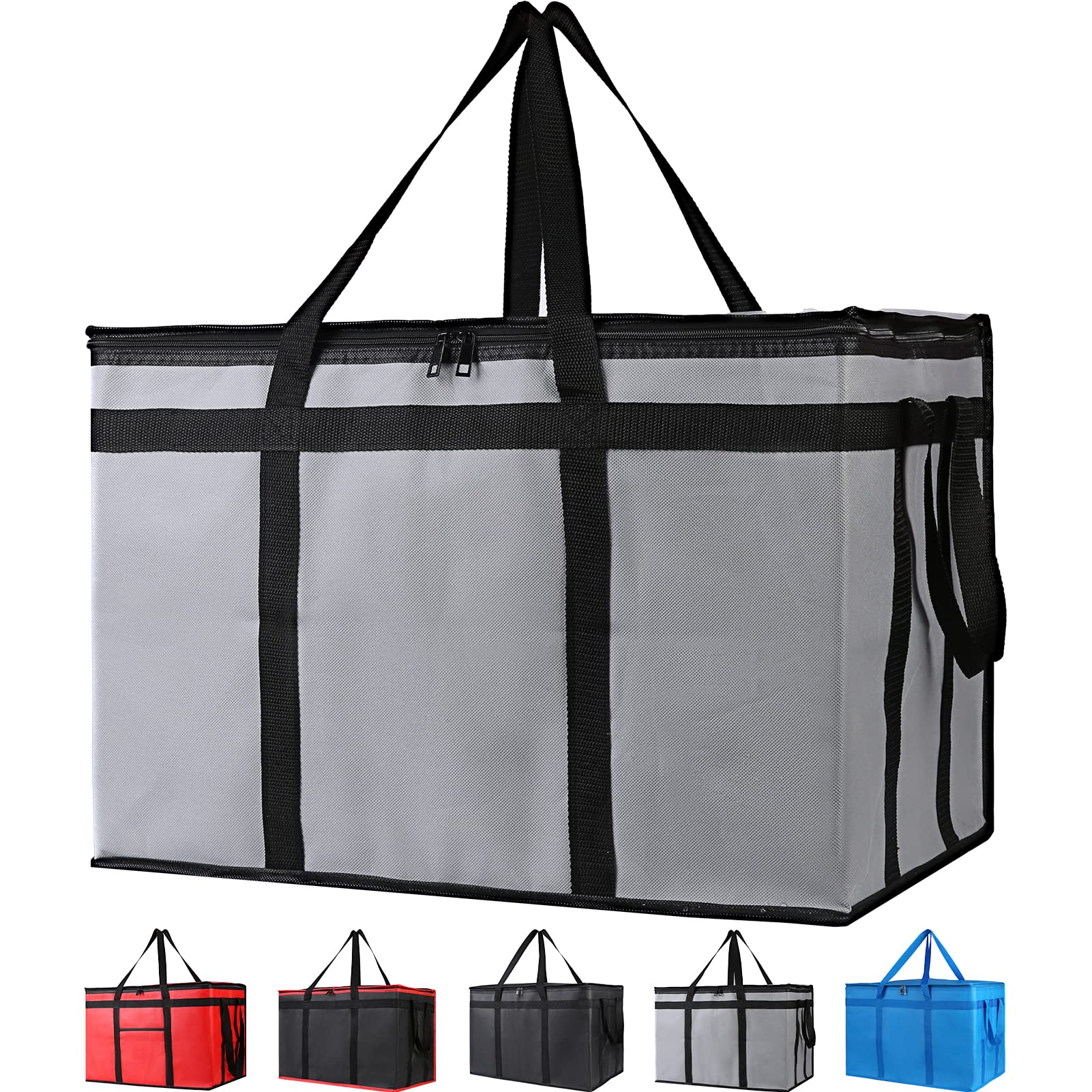 Bodaon Extra Large Insulated Food Delivery Bag - Thermal Hot Cold Meal Tote for Catering, Pizza, Groceries | Leakproof & Durable | Perfect for Restaurants, Uber Eats, DoorDash (Grey, 1-Pack)