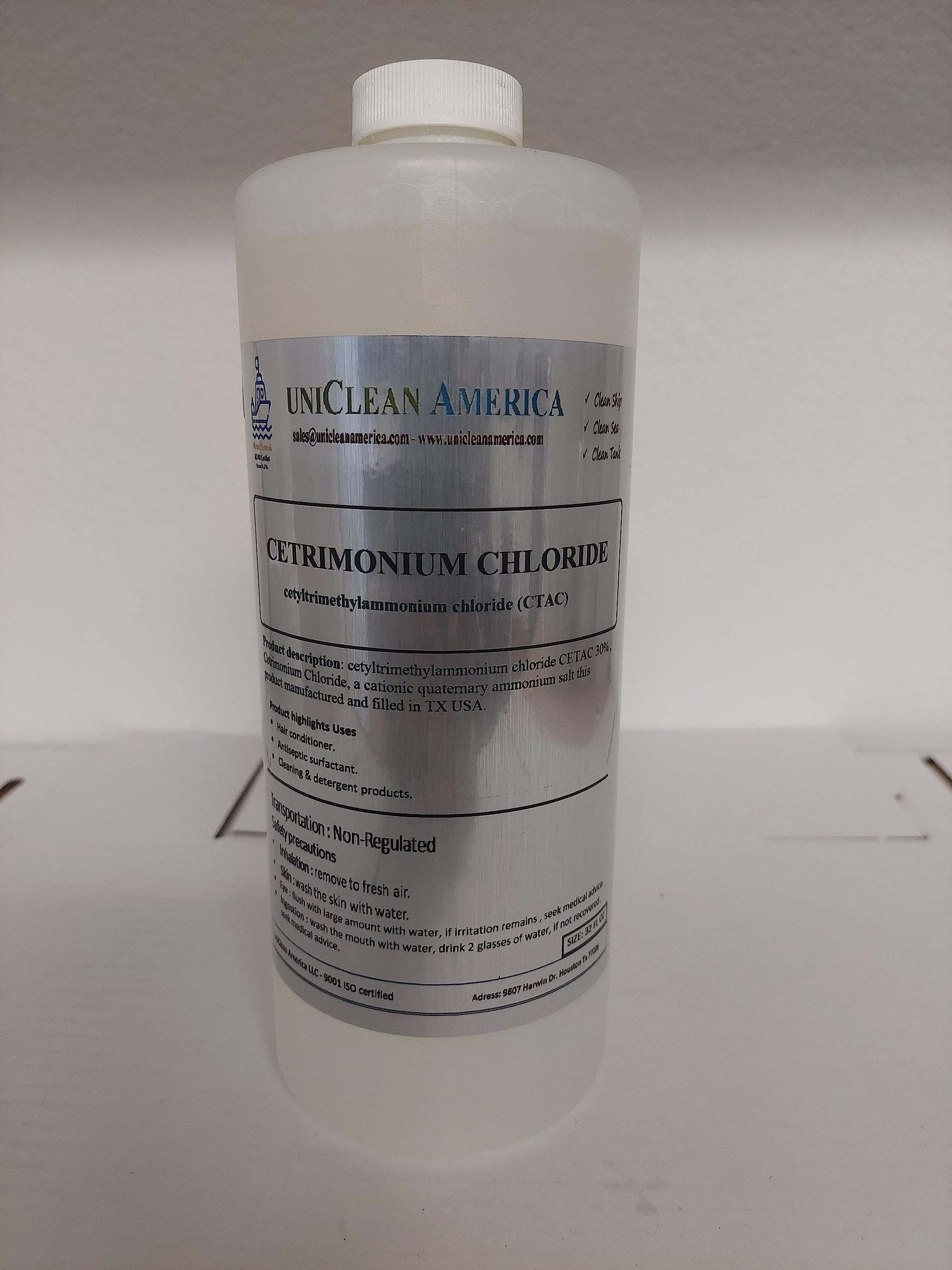 Cetrimonium Chloride - CETAC 30 Hair & Skin Conditioning Agent - 16 fl oz by UniClean America (USA) - Ideal for Salon, Spa & Personal Hair Care Routines