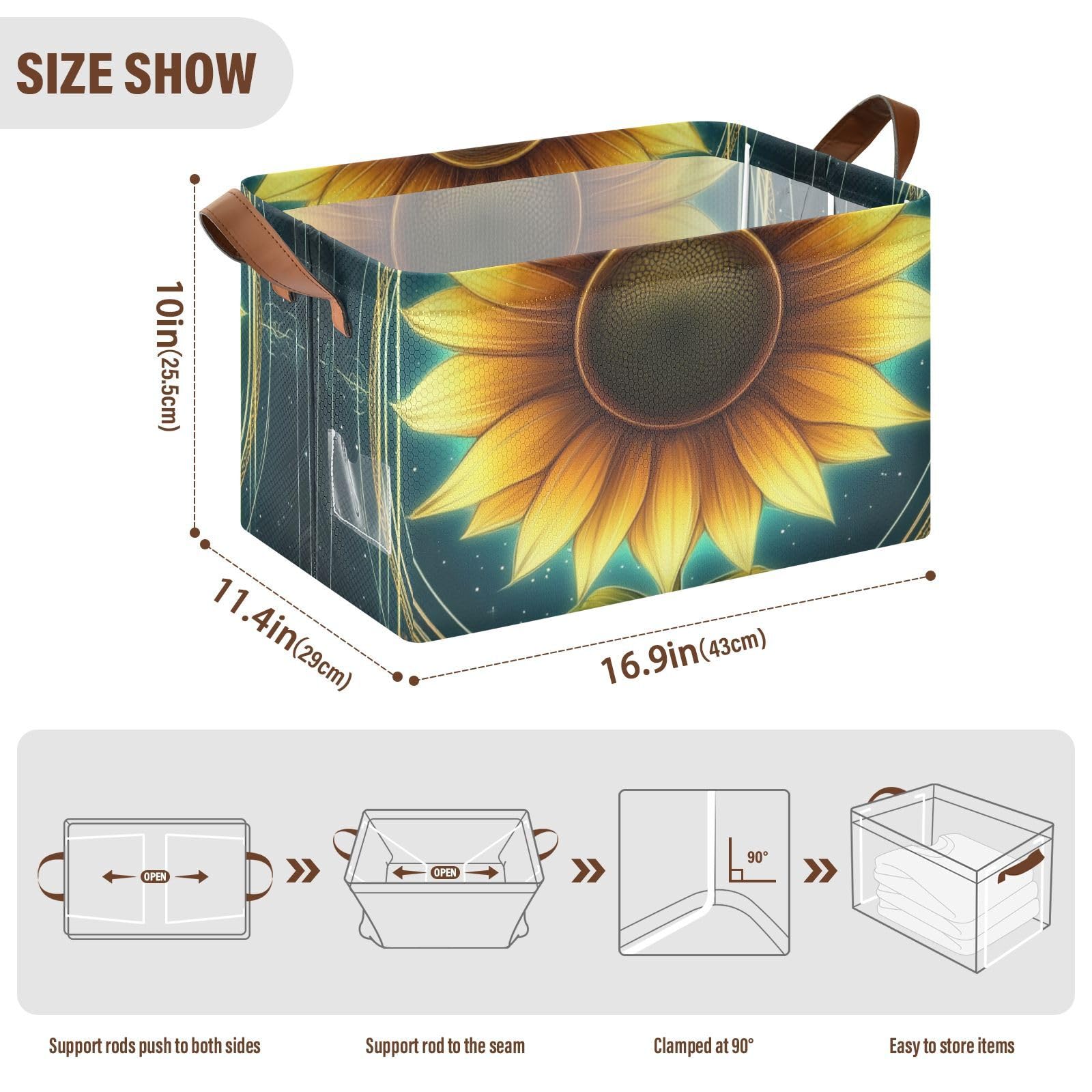 Sunflower Neon Tarot Foldable Storage Baskets - 2 Pack for Closet, Pantry & Office
