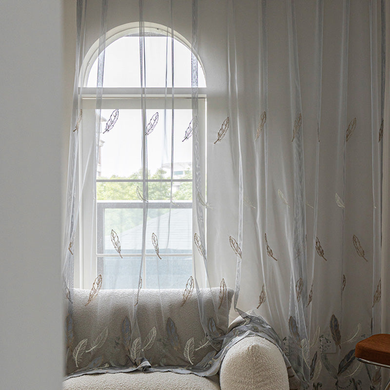 Roselyn Gauze Embroidery Sheer Custom Curtains - Elegant Lace Window Drapes for Living Room, Bedroom & Nursery - Light Filtering Privacy Sheers with Floral Embroidery Design