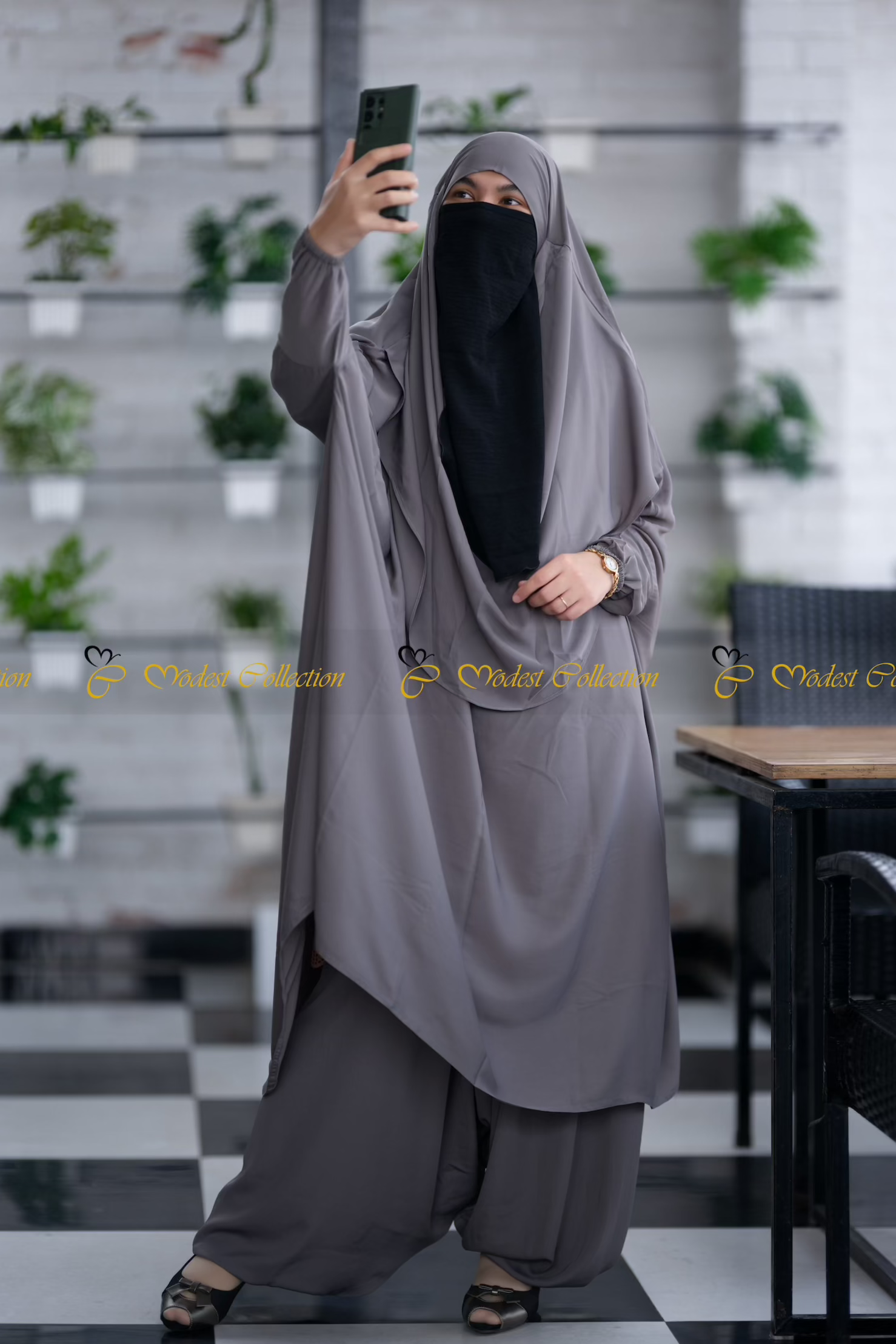 Amaya Niqab with Attached Jilbab in Taupe - Modest Islamic Veil for Women, Perfect for Prayer, Daily Wear & Special Occasions
