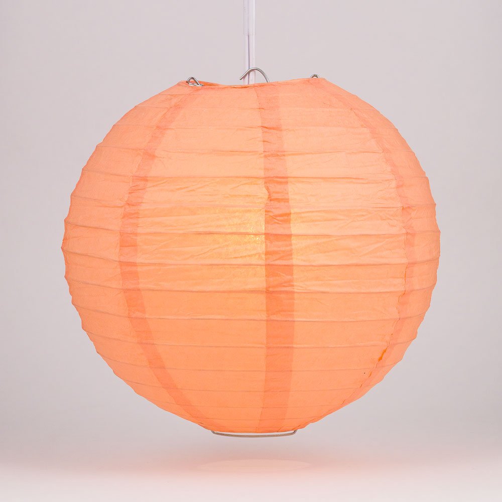Premium 24-Inch Peach Paper Lantern - Chinese/Japanese Rice Paper Hanging Decoration for Home, Party & Wedding Decor - Elegant Parallel Ribbed Design - Perfect for Indoor Lighting, Garden Parties, and Asian-Themed Events