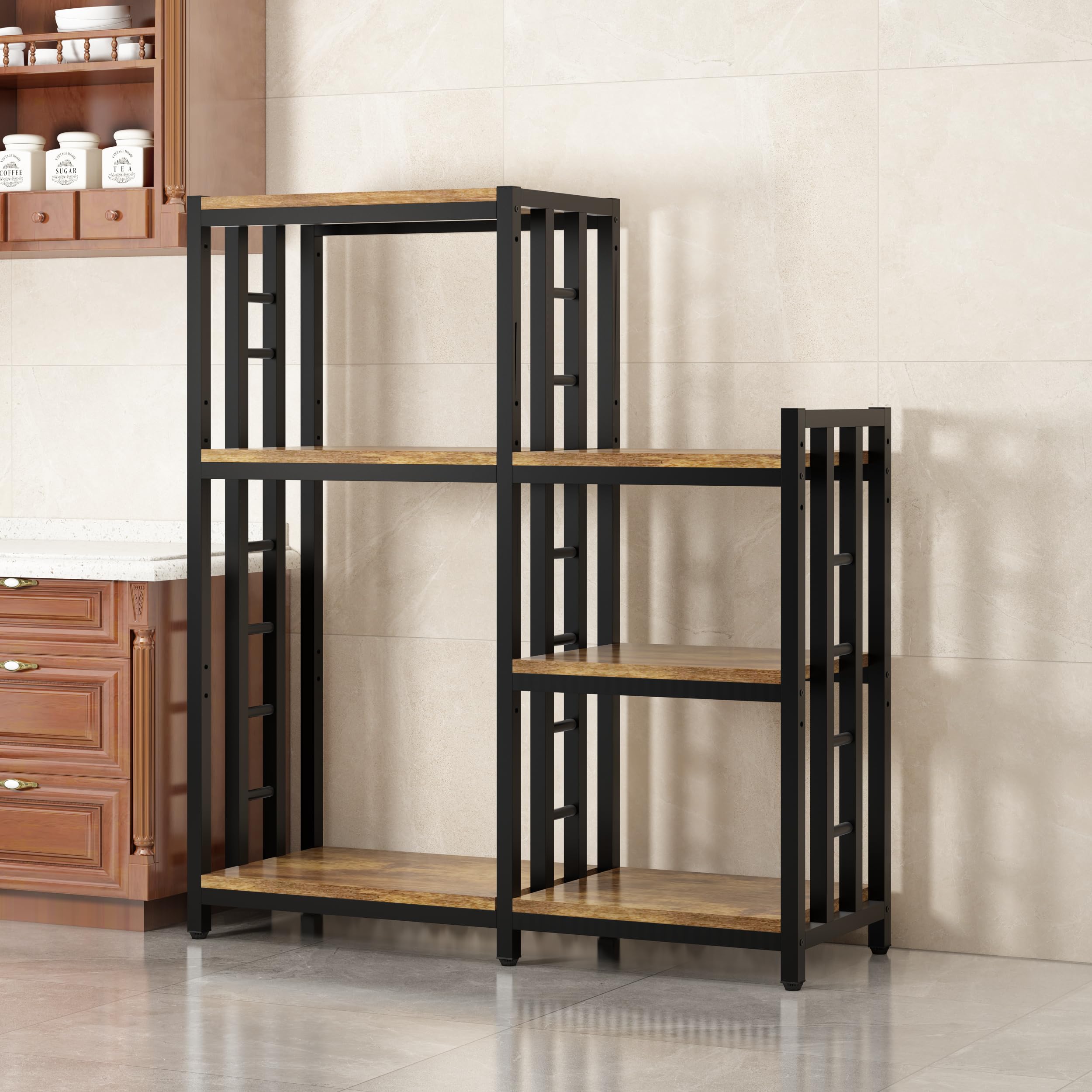 6-Tier Kitchen Baker's Rack with Storage Shelf - Microwave Stand, Spice Organizer for Kitchen, Living Room, Office - Sturdy Coffee Bar & Mini Fridge Shelf for Pots, Pans & Small Appliances (Brown) - Perfect for Small Space Organization & Home Decor