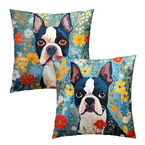Boston Terrier With Flowers