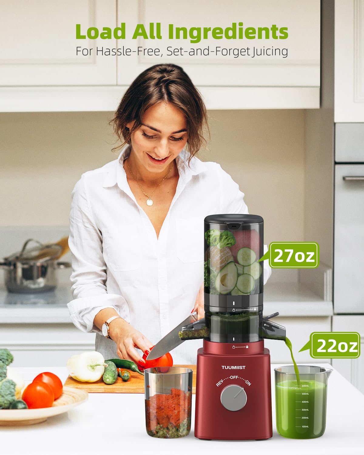 Premium Cold Press Slow Masticating Juicer with 8 BPA-Free Juice Bottles - Large 4.25