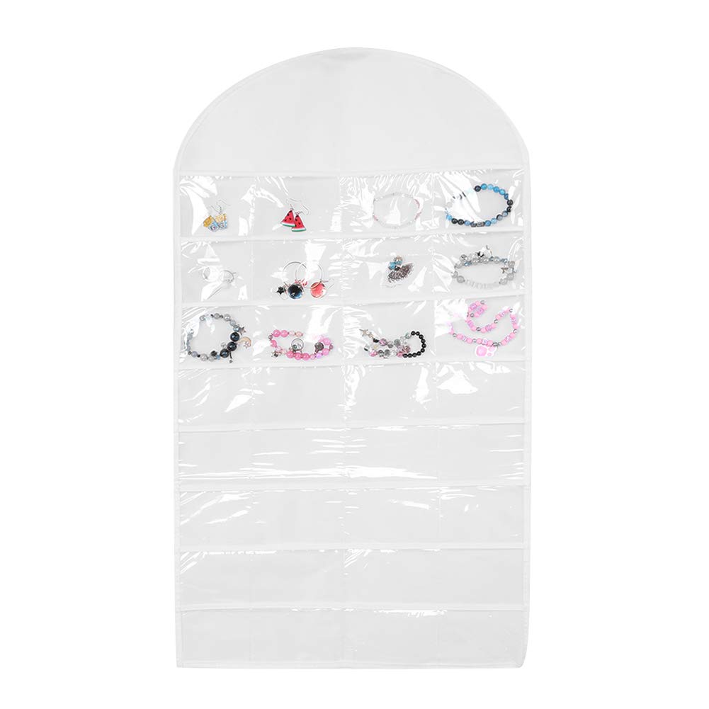 Liyeeo 32-Pocket Hanging Storage Organizer for Jewelry, Necklaces, Earrings - Closet, Wall, or Door Mount - Space-Saving White Fabric Organizer for Home, Dorm, Travel & Office Use