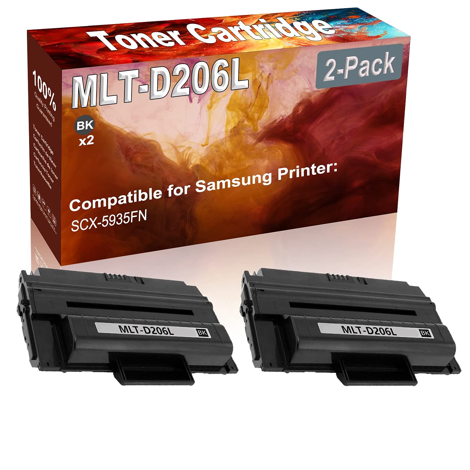 2-Pack Black High Yield MLT-D206L Compatible Toner Cartridge for Samsung SCX-5935FN Printer - Ideal for Office & Home Printing Needs