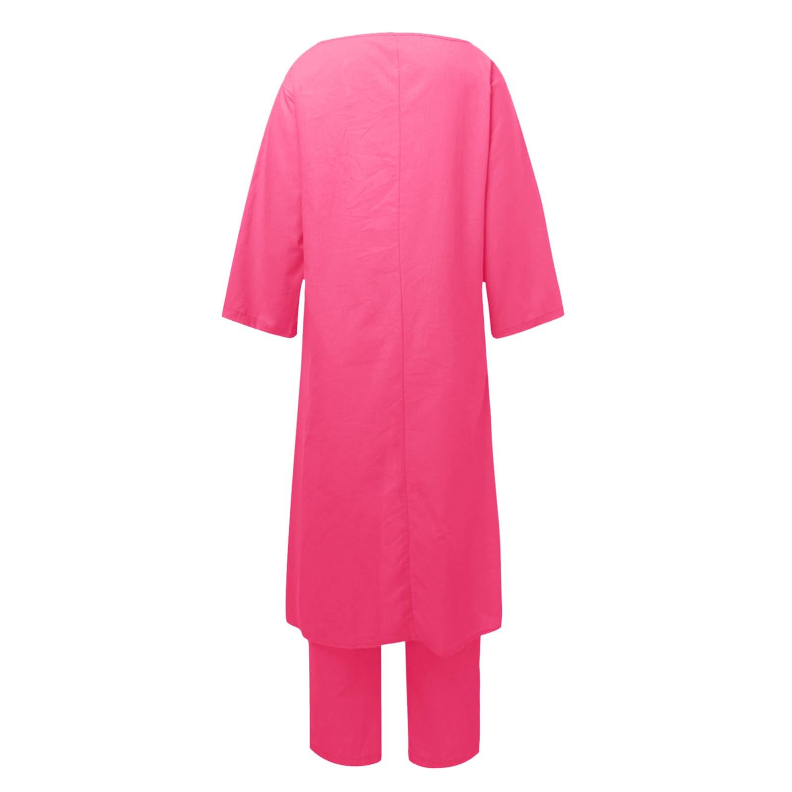 **Women's 2-Piece Cotton Linen Legging Set - Crew Neck Long Shirt Dress & Lounge Pants Outfit - Solid Casual Pants Suits for Fall | Perfect for Work, Travel & Relaxation**