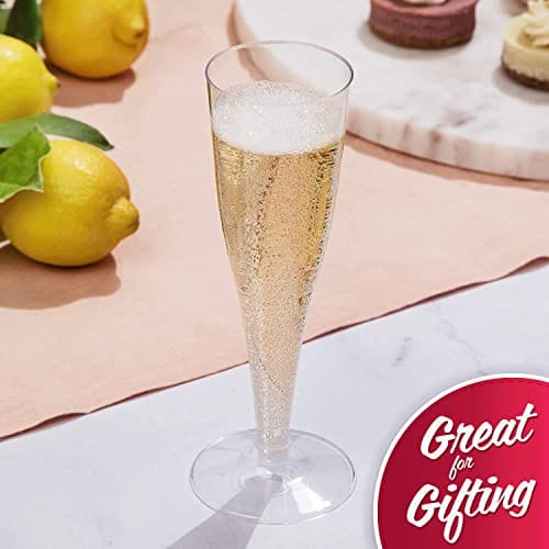 24-Pack Clear Plastic Champagne Flutes - Disposable Party Glasses for Toasting, Mimosa & New Year's Eve Celebrations - Elegant Wedding, Bridal Shower & Birthday Party Supplies