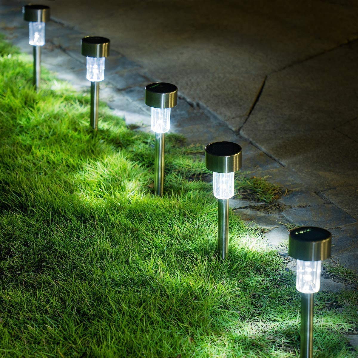 GIGALUMI 12 Pack Solar Outdoor Lights Waterproof LED, Solar Pathway Lights for Garden, Yard, Patio, Driveway, Walkway - Perfect for Landscape Lighting, Fence & Railing Decoration at Night